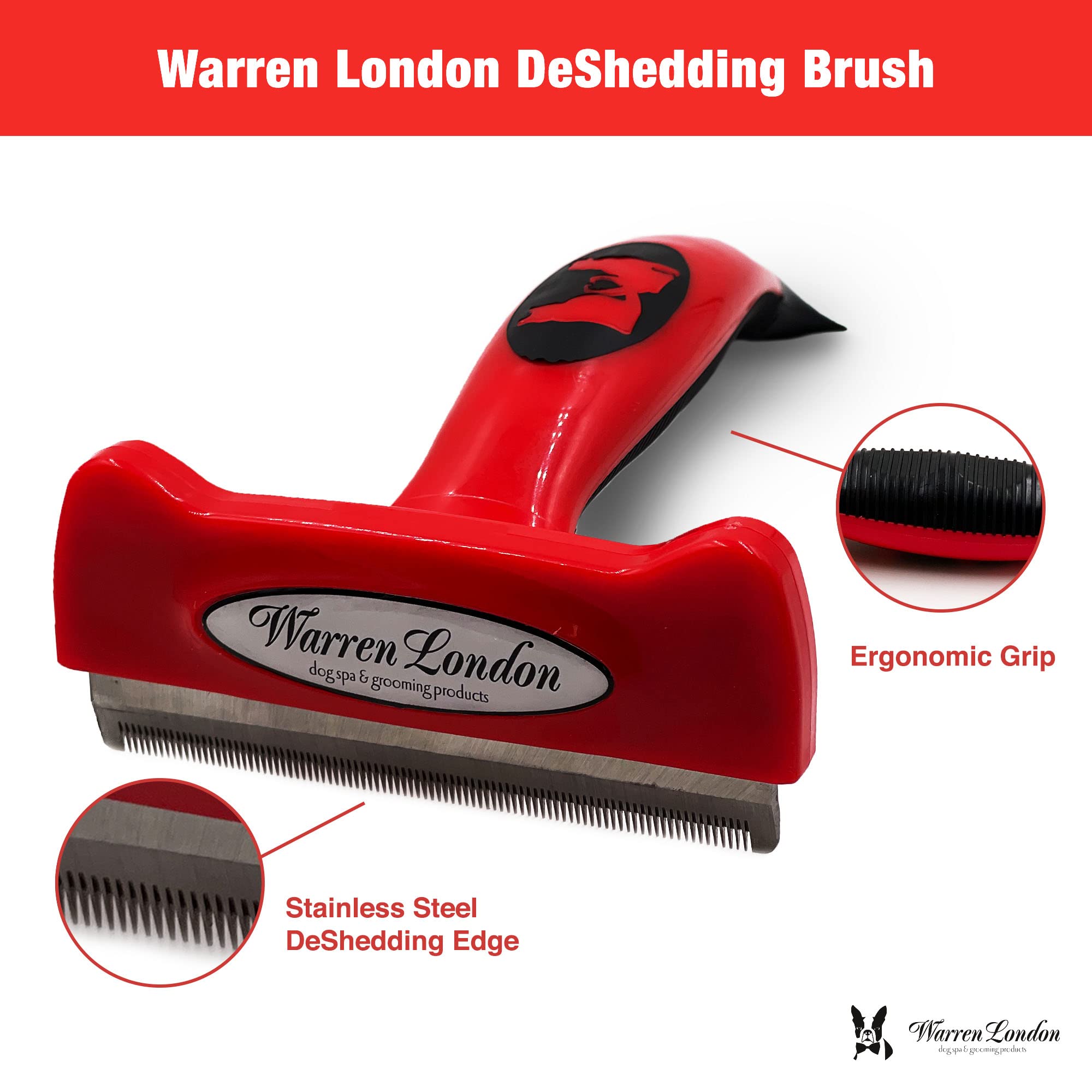 Deshedding Dog Brush By Warren London | Stainless Steel Deshedding Tool | Short Hair - Large