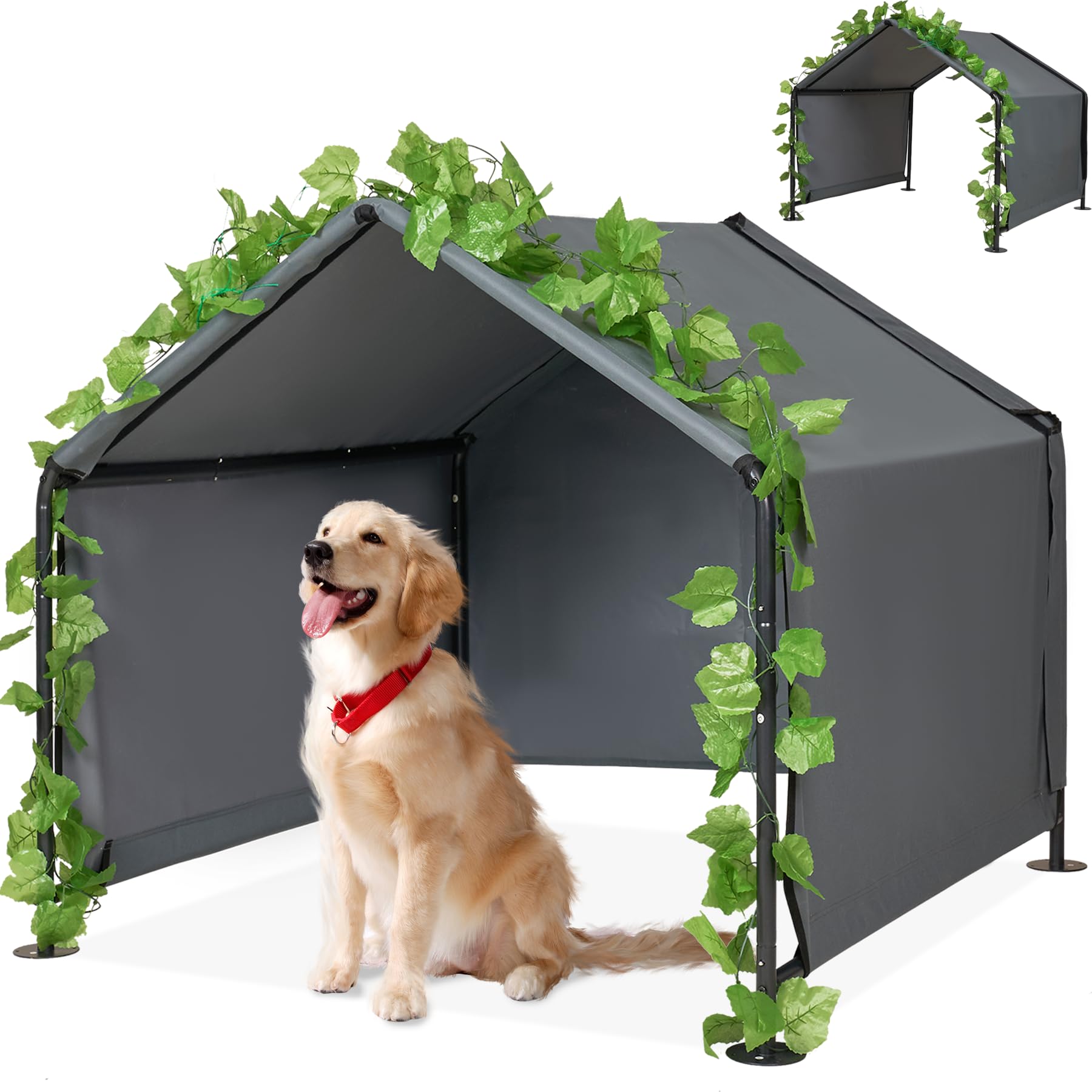 Large Dog Shade For Outside - Litail Outdoor Dog Kennel For Small Dogs, 4.1'X4.1'X3.6' Outdoor Sun Rain Canopy Pet House, Waterp