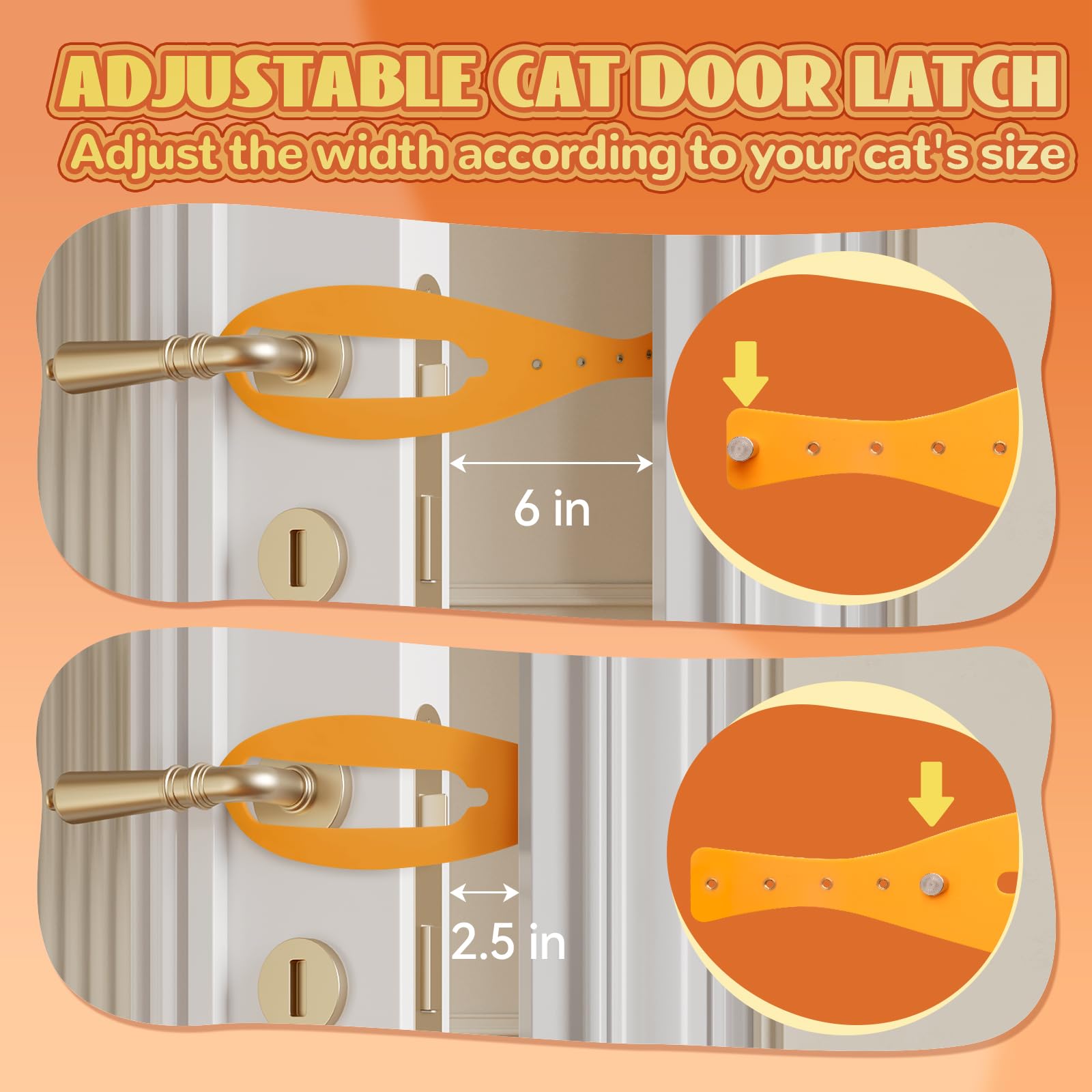 TGIOW Cat Door Latch, 1 Pcs Cat Door Stopper Pet Door Latch to Keep Dog Out of Litter Box and Food, Door Prop for Cat with 5 Adj