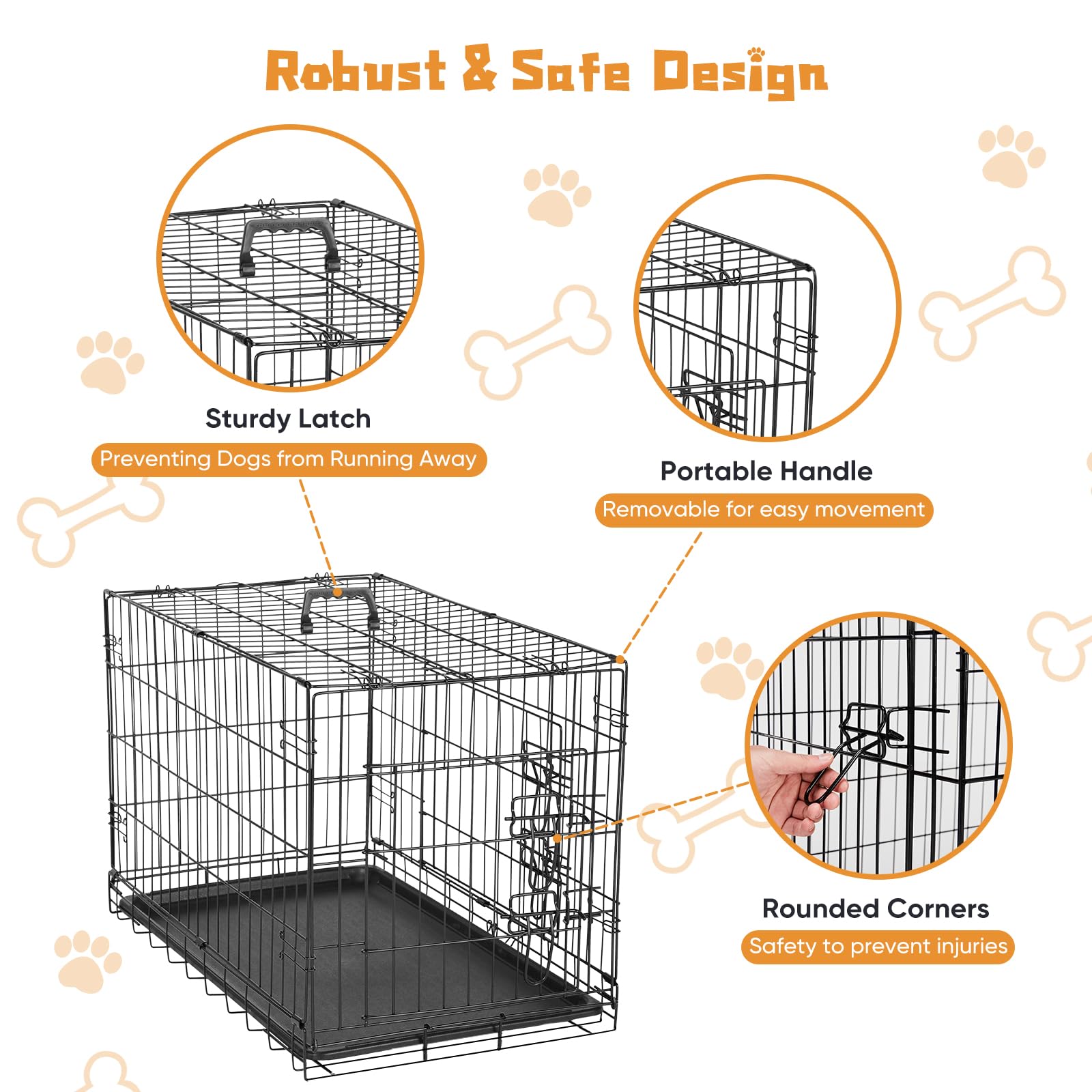 Dumos Dog Crate, 36 Inch Medium Double Door Dog Cage With Divider Panel And Plastic Leak-Proof Pan Tray, Folding Metal Wire Pet