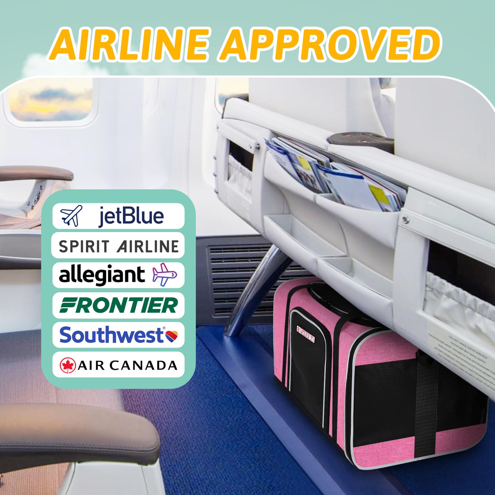 Petskd Pet Carrier 17X12X8.5 Jetblue Allegiant Airline Approved,Pet Travel Carrier Bag For Small Cats And Dogs, Soft Dog Carrier For 1-13 Lbs Pets,Dog Cat Carrier With Safety Lock Zipper(Pink)