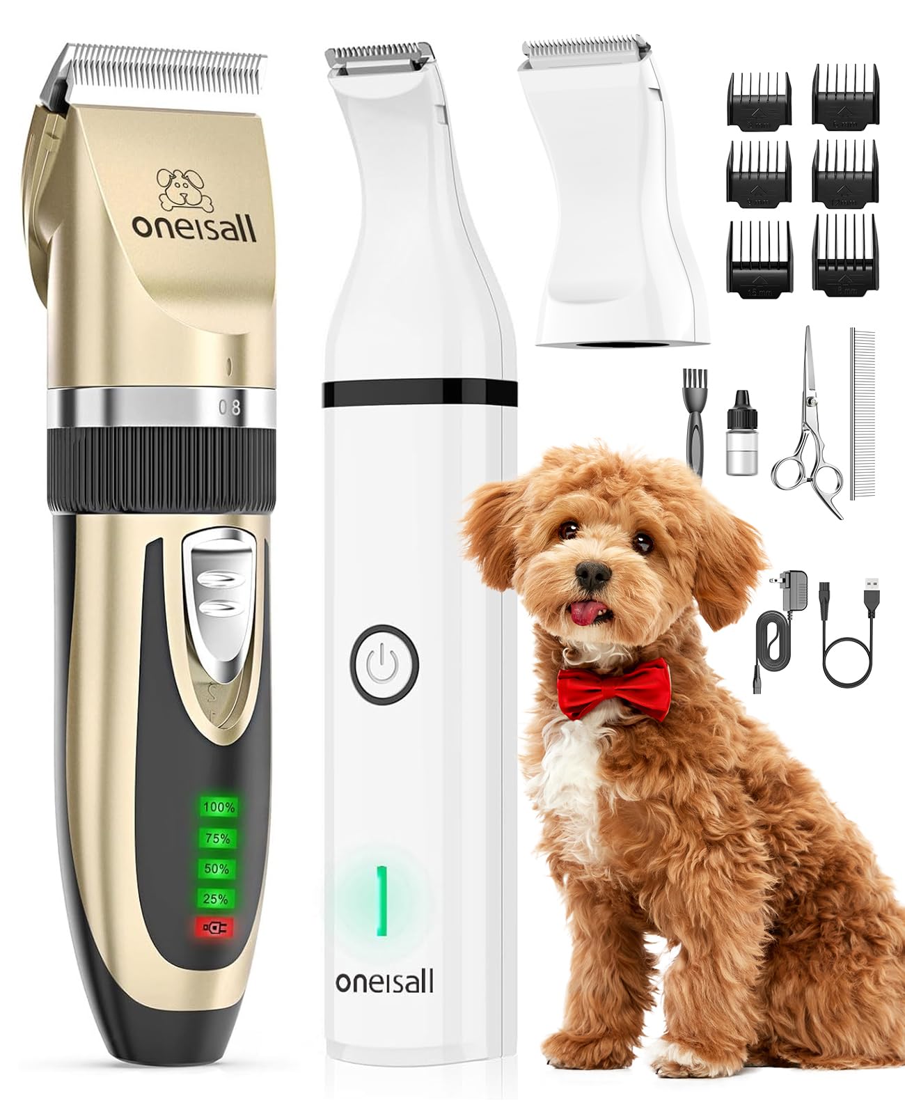 Oneisall Dog Clippers And Paw Trimmer Kit 2 In 1 Low Noise Cordless Dog Clippers For Grooming Pet Hair Trimmers For Small And La