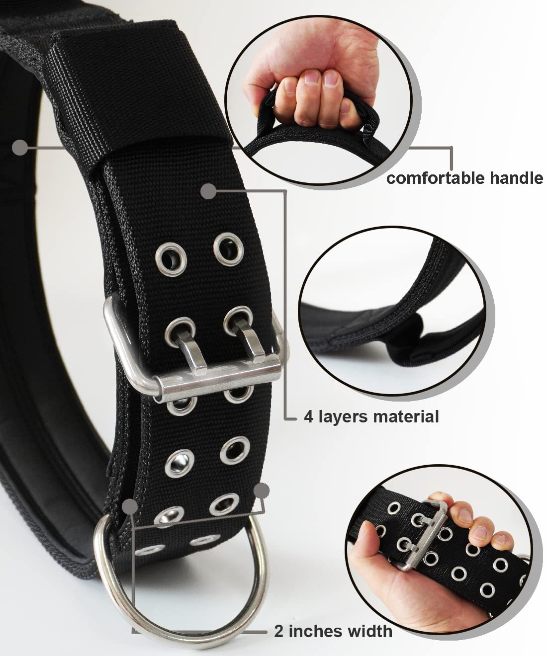 Dog Collar For Large Dogs - 2 In Black Collars With Handle For Extra Large Breed Dogs, Heavy Duty K9 Nylon Pet Tactical Collar X