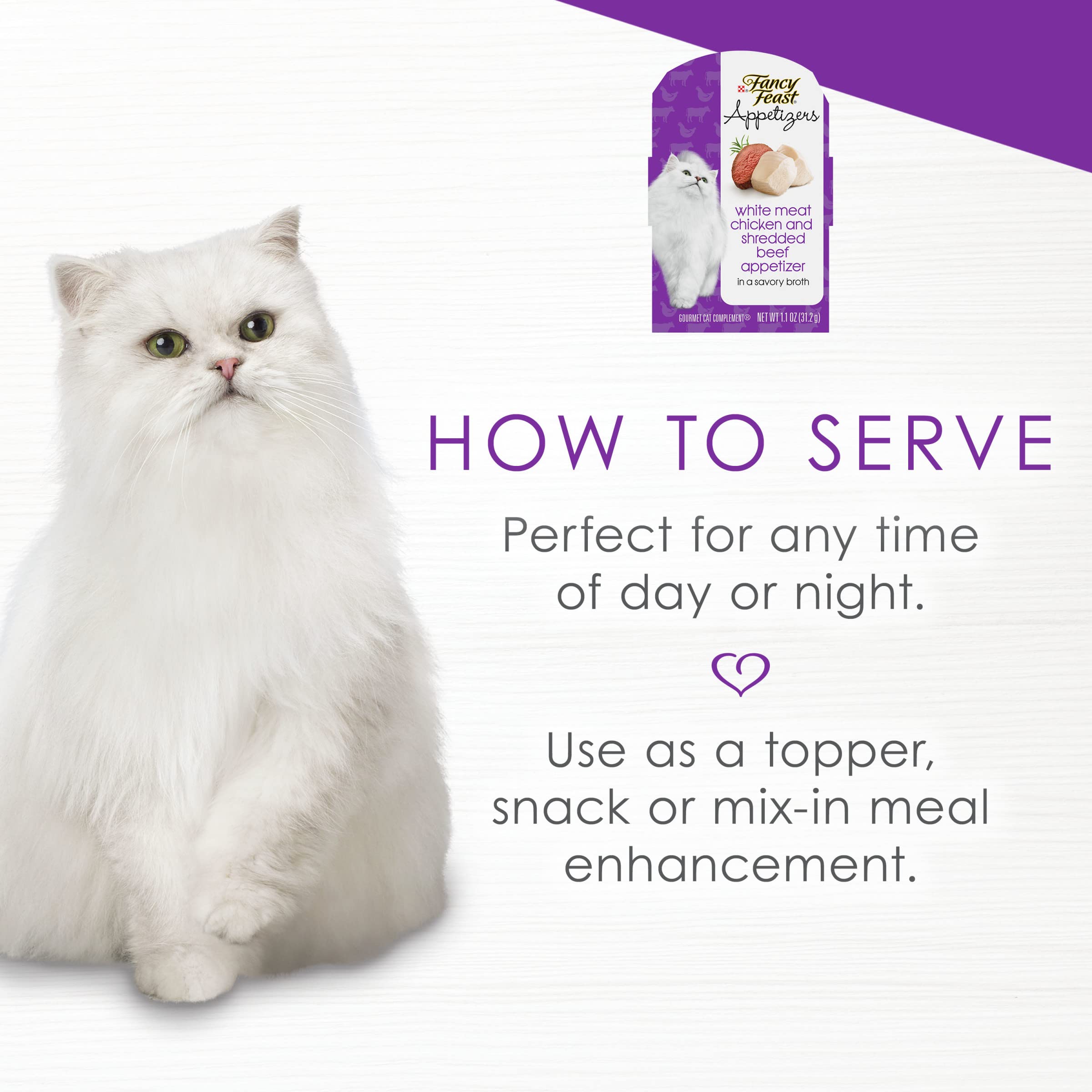 Purina Fancy Feast Appetizers Lickable Grain Free Cat Food Topper White Meat Chicken and Shredded Beef Appetizer - (Pack of 10)