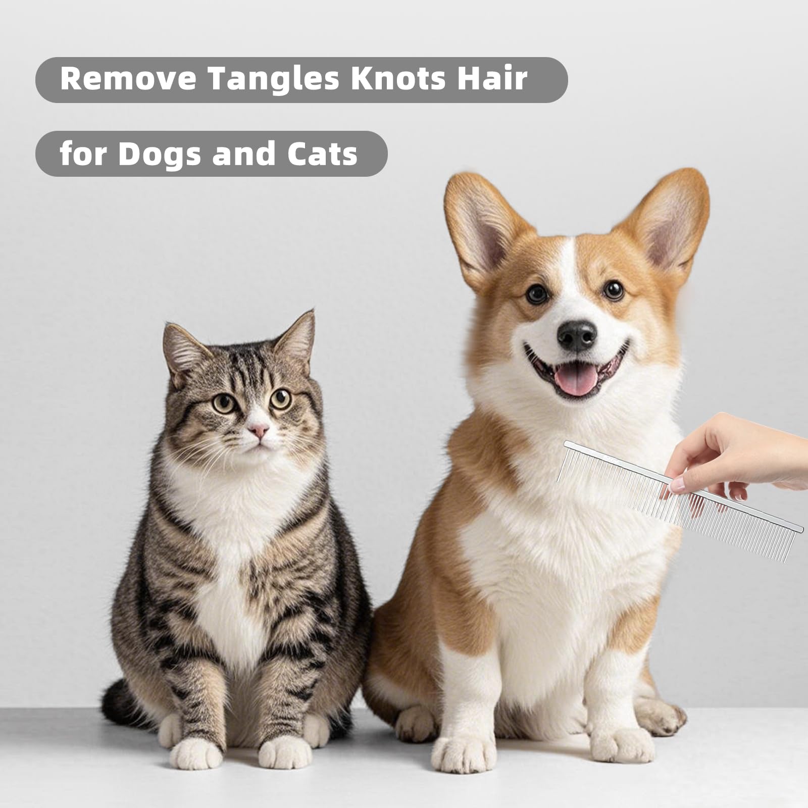 Flybbwl Stainless Steel Dog Comb - Cat Combs With Rounded Ends Teeth - Professional Metal Pet Grooming Removes Tangles Knots For