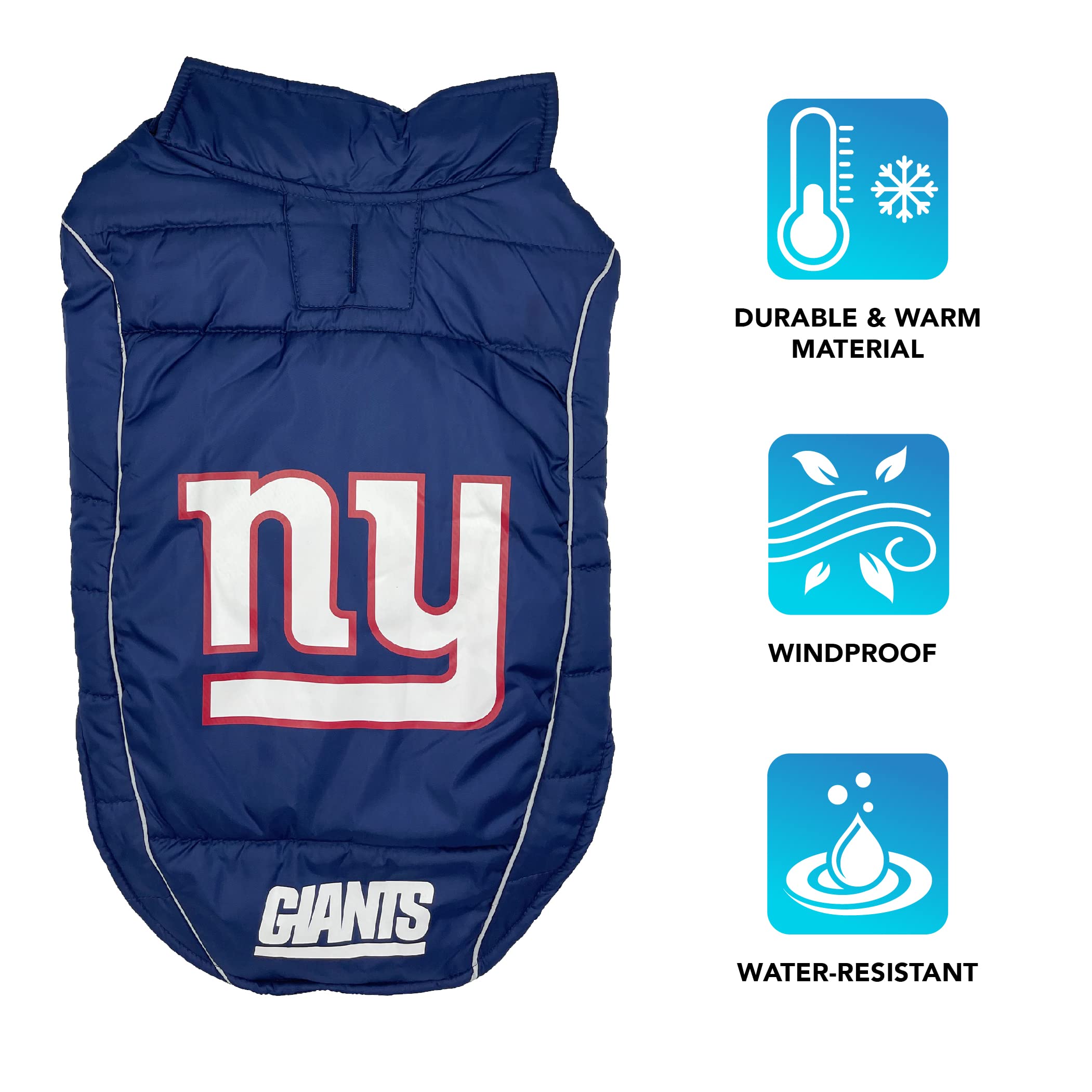 Nfl New York Giants Puffer Vest For Dogs & Cats, Size Large. Warm, Cozy, And Waterproof Dog Coat, For Small And Large Dogs/Cats.