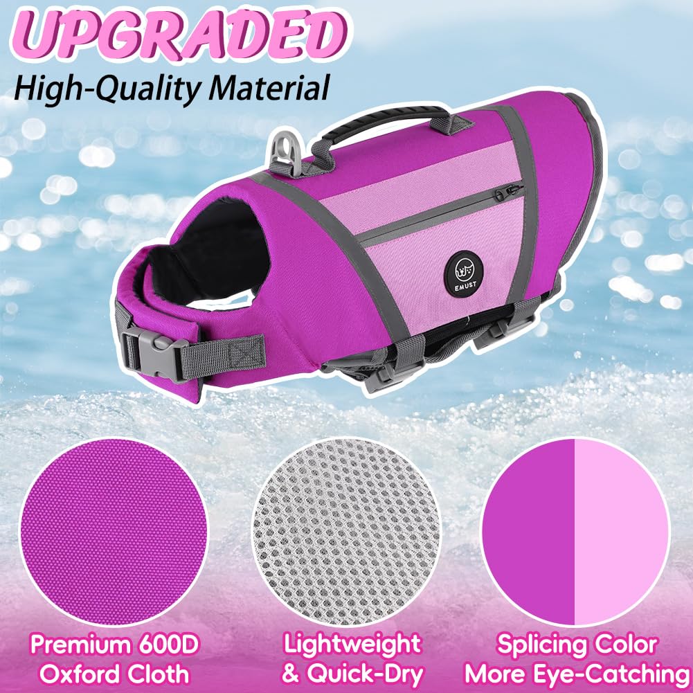 Emust Dog Life Vests For Boating, Water-Resistant Dog Swimming Vest With Rescue Handle, Comfortable Fit Pet Life Jacket Medium W