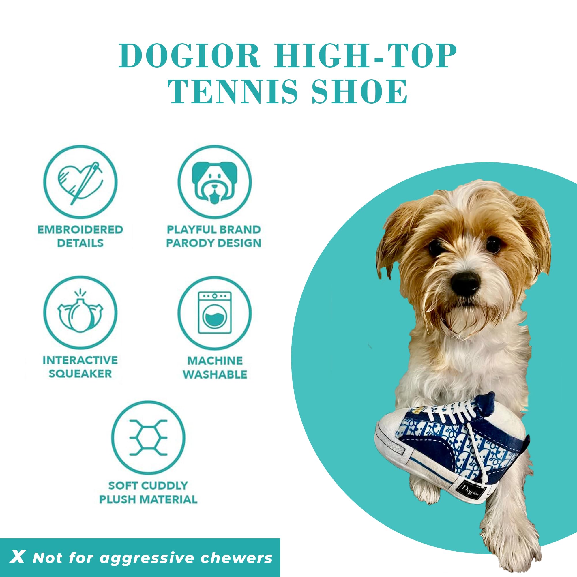 Haute Diggity Dog Dogior High-Top Tennis Shoe, Plush Designer Dog Toys With Interactive Squeaker, Stimulating Pet Enrichment, Ma