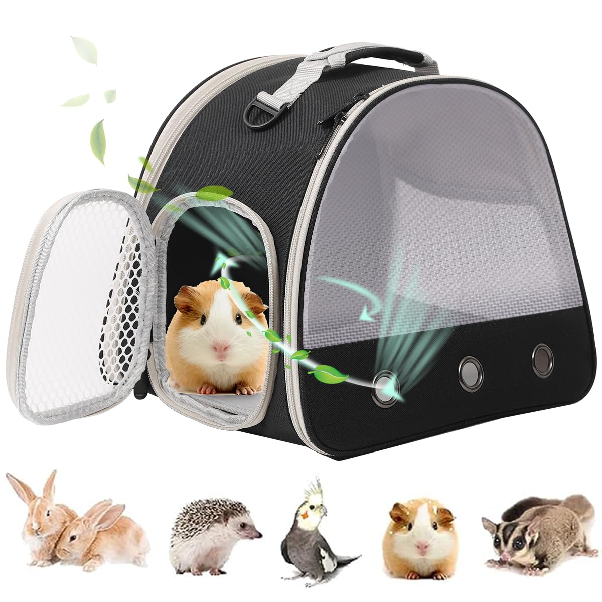 Breathable Guinea Pig Carrier Backpack With Nylon Mesh Window Portable Carrier For Guinea Pig, Bunny Bearded Dragon Bird Chinchi