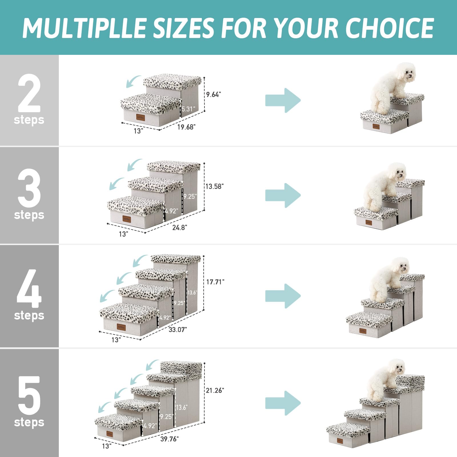 Cozy Kiss Dog Stair For Small Dogs With Storage, Foldable Pet Stairs For Medium Or Puppy Dogs And Older Cats, Dog Steps For Bed