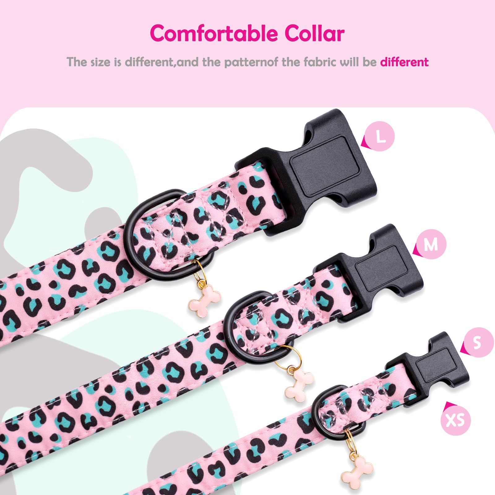 Faygarsle Dog Collar For Small Medium Large Dogs Cute Pink Puppy Collars For Female Dogs Leopard Print Patterned Pet Collars For