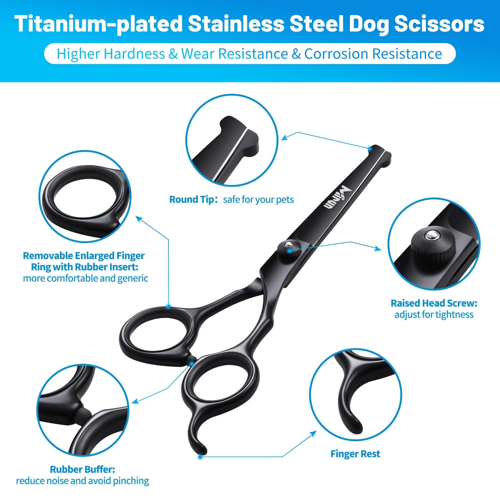 Dog Grooming Kit, 5-In-1 Titanium-Plated Stainless Steel Dog Grooming Scissors, Dog Scissors For Grooming With Safety Round Tip,