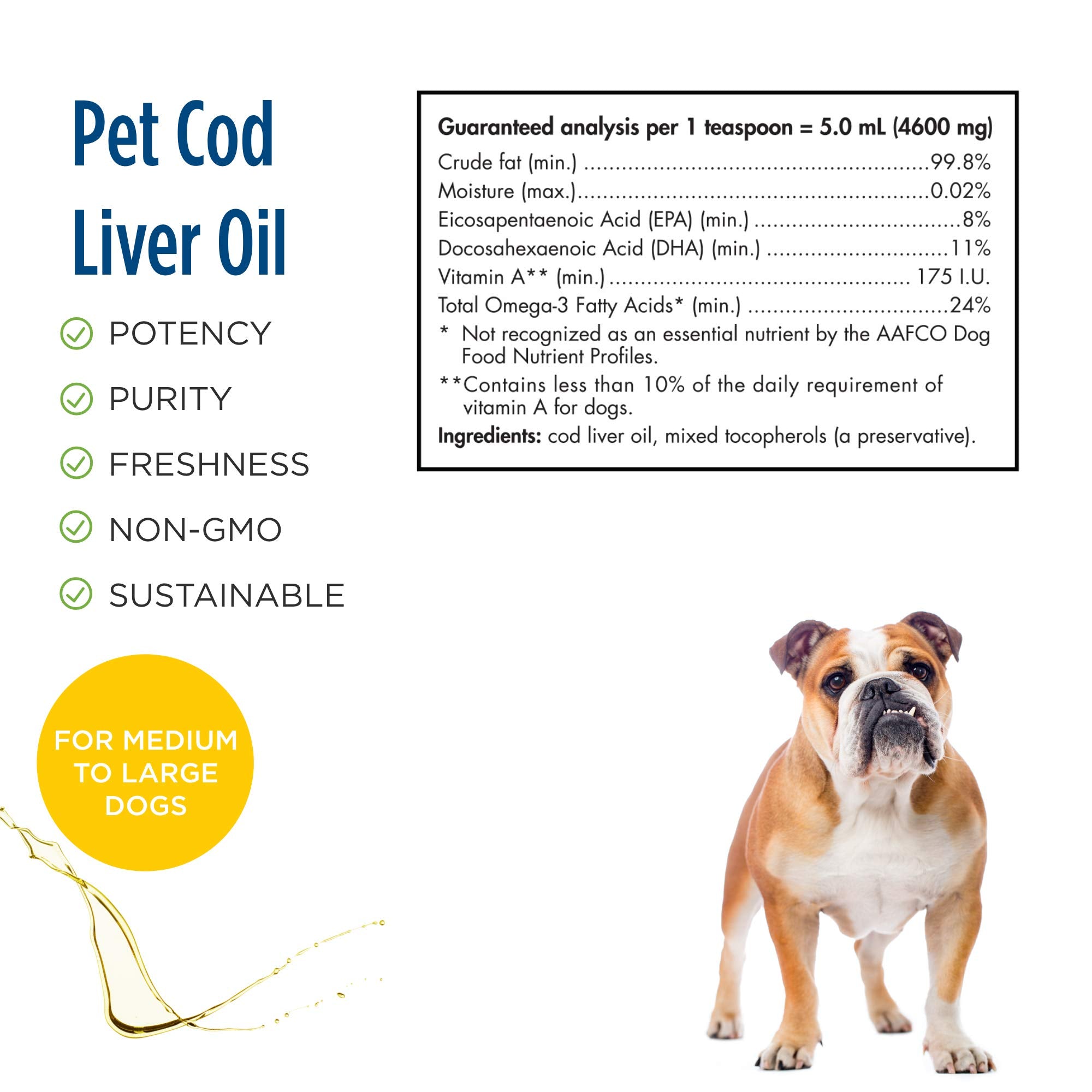 Nordic Naturals Pet Cod Liver Oil, Unflavored - 8 oz - 1104 mg Omega-3 Per Teaspoon - Fish Oil for Dogs with EPA & DHA - Promote