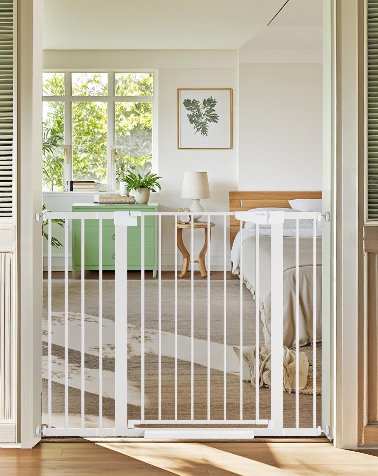 Cumbor 36' Extra Tall Baby Gate For Stairs, 29.7-48' Wide Dog Gates For Doorways, Auto Close Safety Gate For Babies And Pets, Easy Install, Pressure Mounted, Fits Doorways, Stairs, Entryways, White