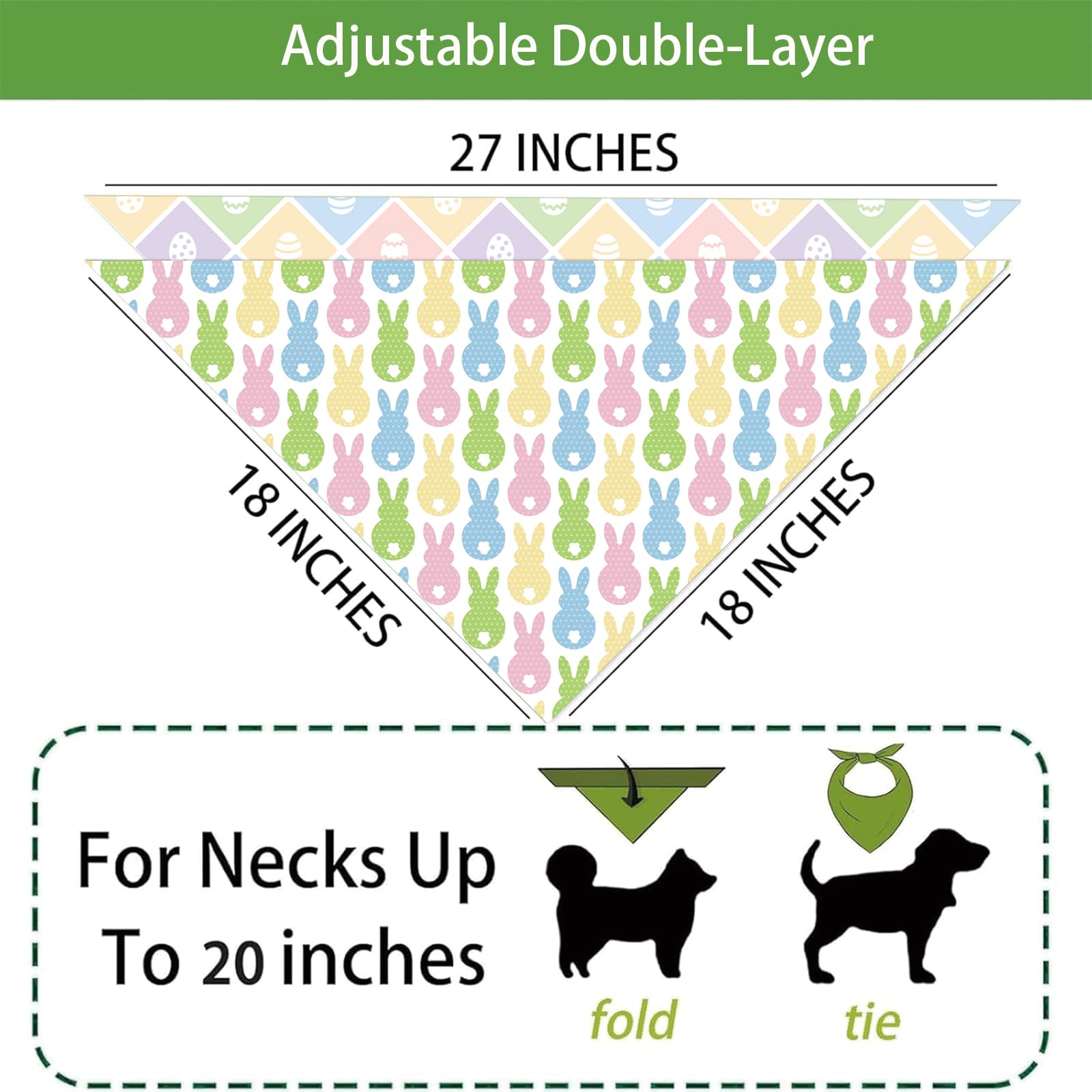 Easter Dog Bandanas Puppy Scarf - Easter Eggs Pees Bunny Dog Outfits - 2 Pcs Adjustable Triangle Double-Layer Reversible Pet Ban