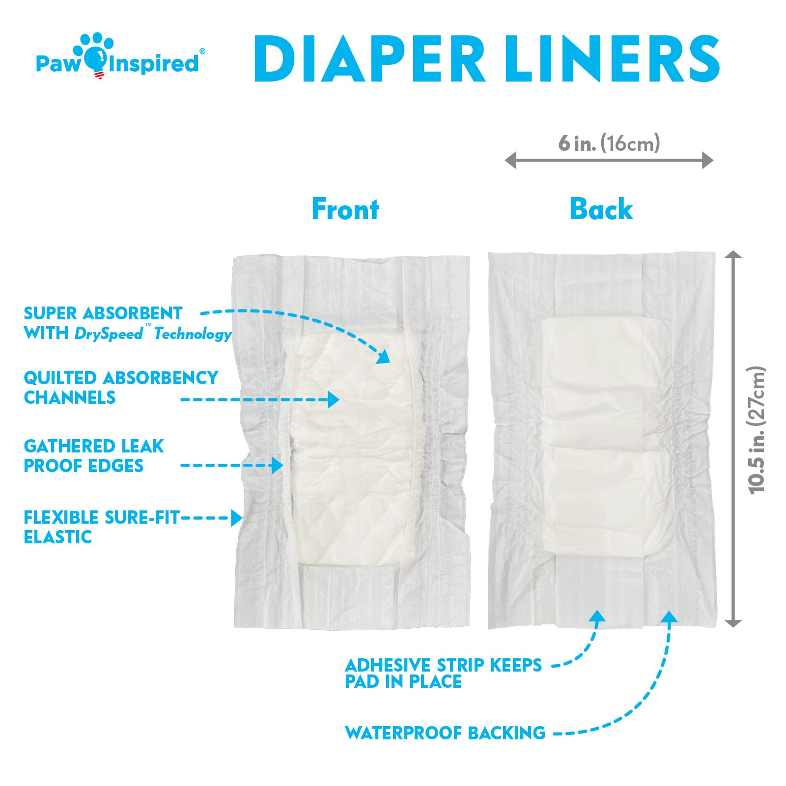 Paw Inspired Dog Diaper Liners | Inserts for Washable Covers, Female Dog Diapers, and Male Dog Belly Bands | Leakproof, Super Ab
