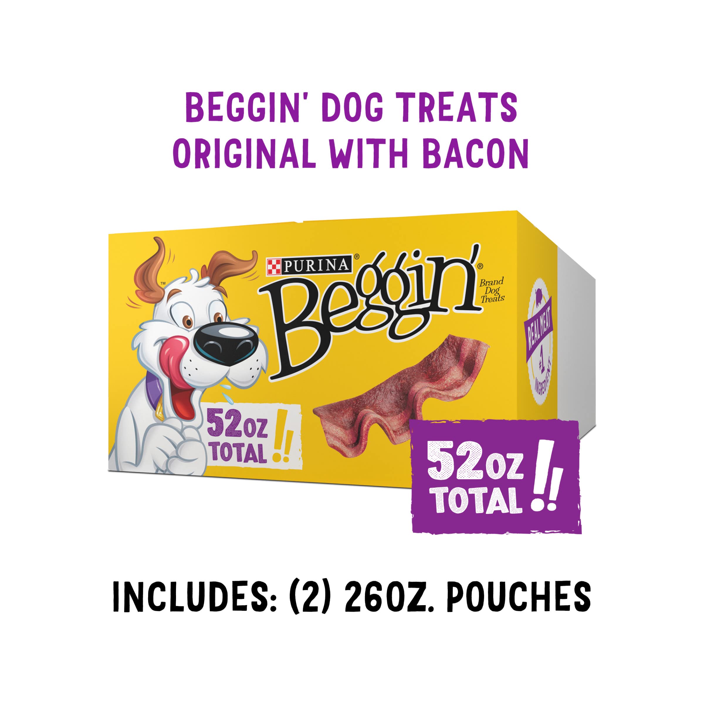 Purina Beggin Strips Dog Treats, Original With Bacon Flavor - (Pack of 2) 26 oz. Pouches