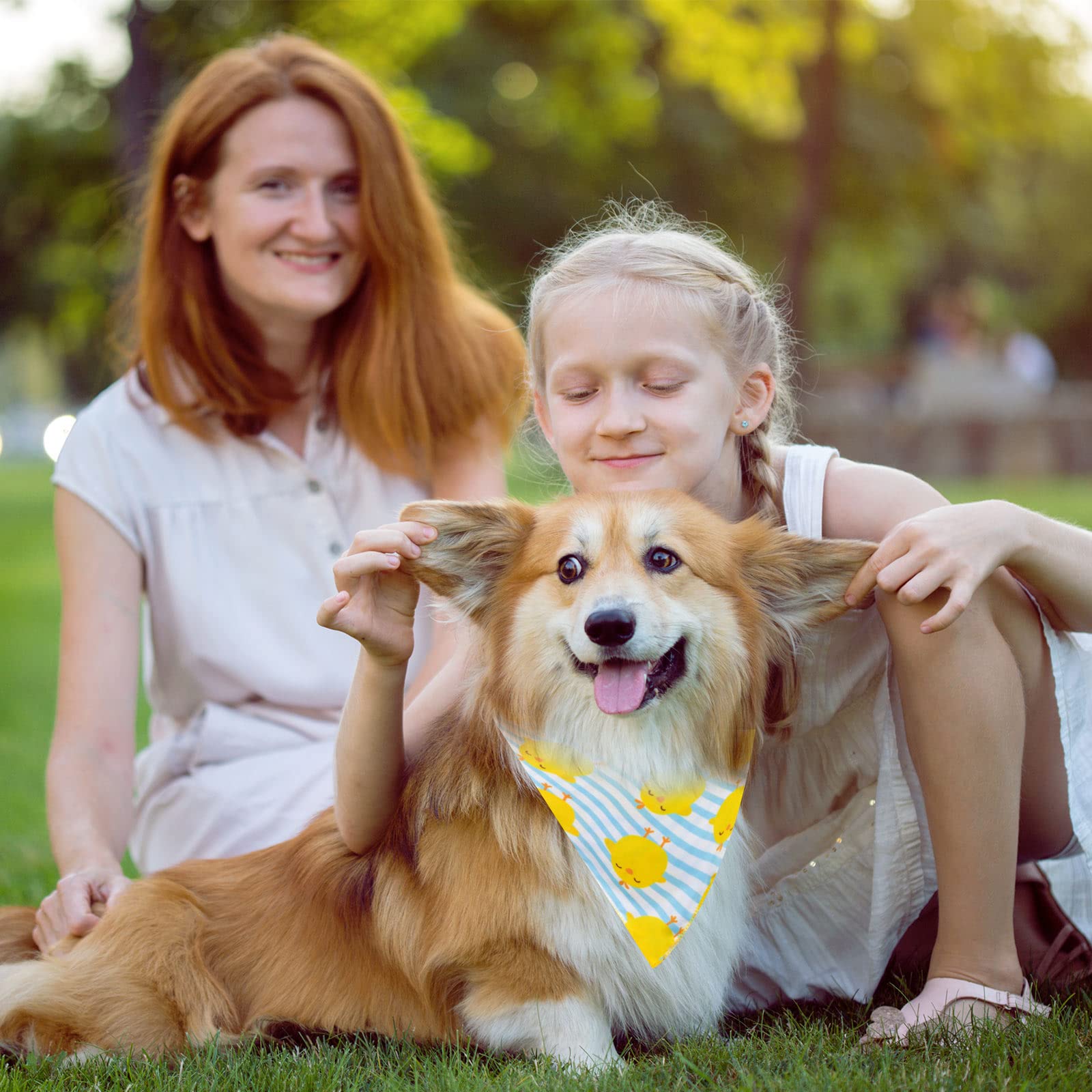 Whaline 3Pcs Easter Dog Bandanas Spring Carrot Chick Bunny Rabbit Pattern Dog Scarf Reversible Stripes Triangle Pet Bibs Adjusta