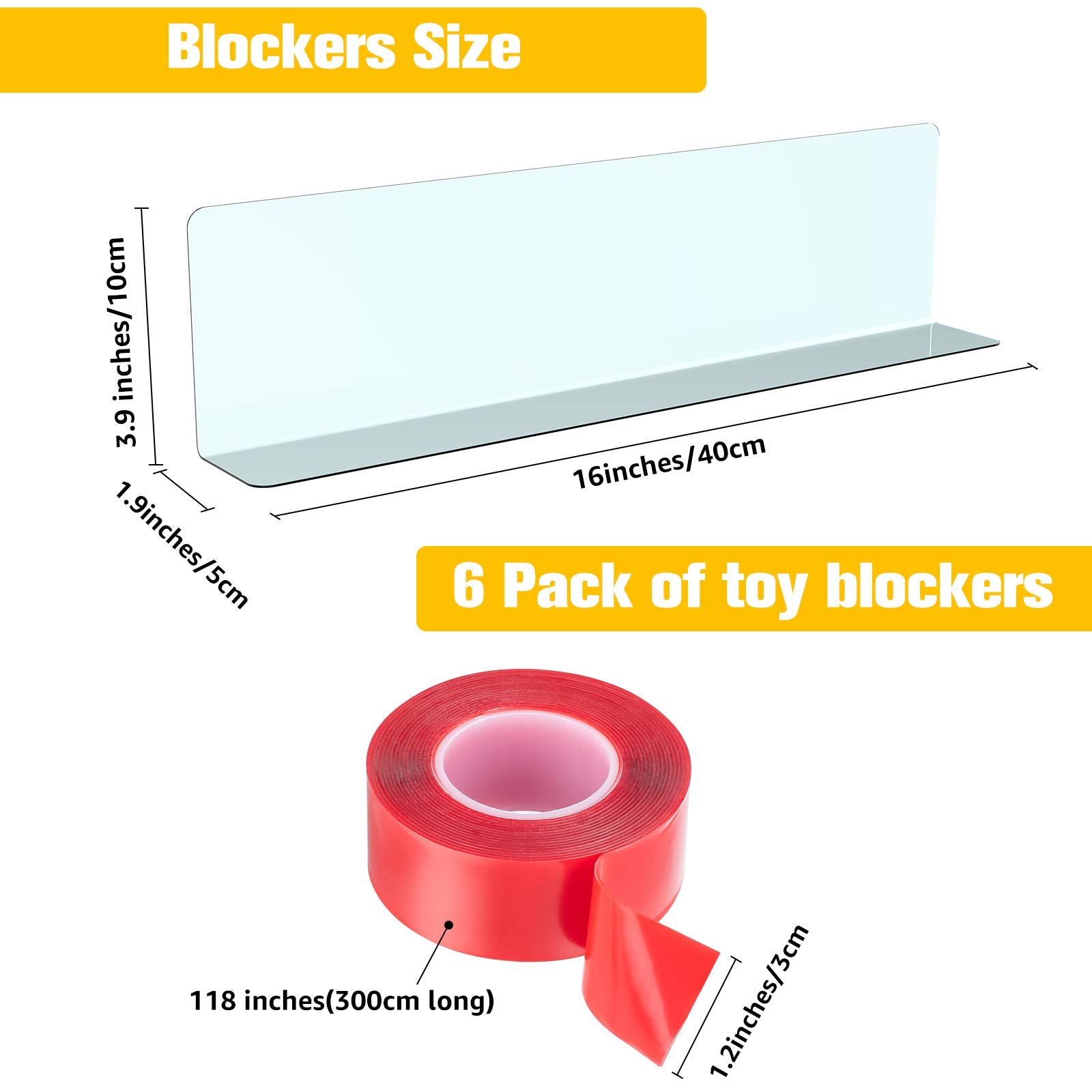 BESTLUBE Under Bed Blocker for Pets Dogs 6 Pack 3.9 Inches High Toy Blocker, Couch Blockers with Strong Adhesive, Gap Stopper Un