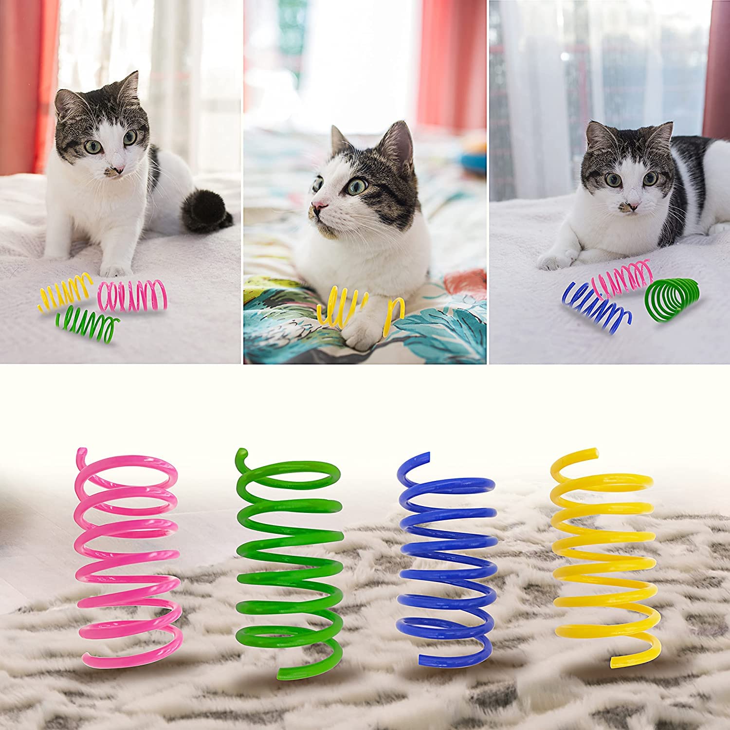 Agym Colorful Plastic Spring Cat Toys, 30 Pack Spiral Springs For Indoor Cats To Swat, Bite, Hunt, Interactive Toys For Cats And Kittens