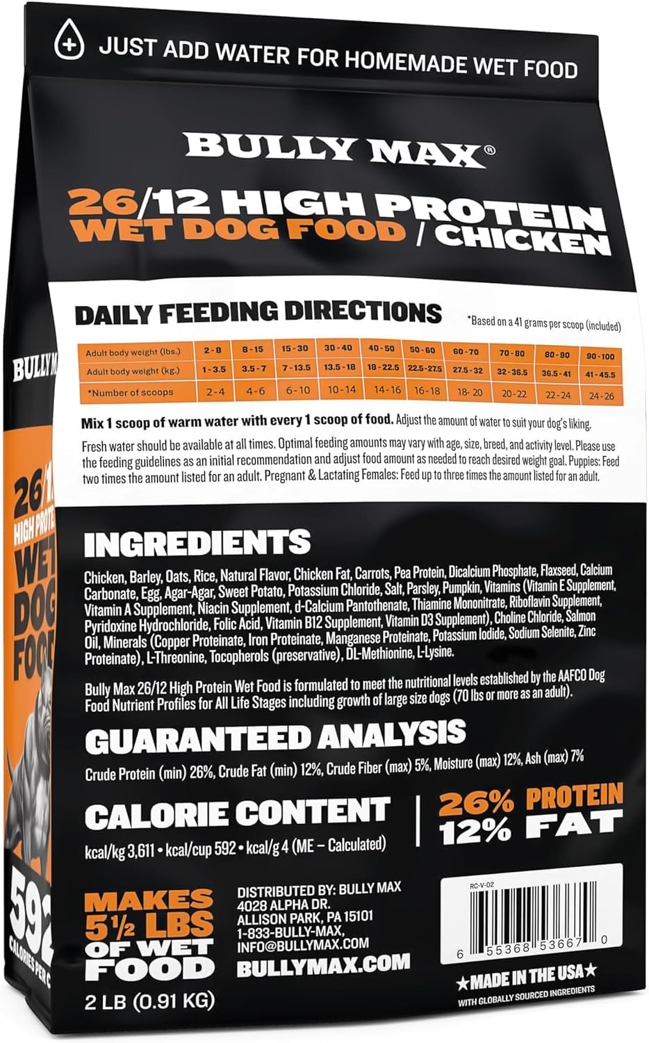 Bully Max Wet Dog Food for Adults and Puppies - Dehydrated High Protein Instant Fresh Soft Dog Food with Chicken - Healthy Muscl
