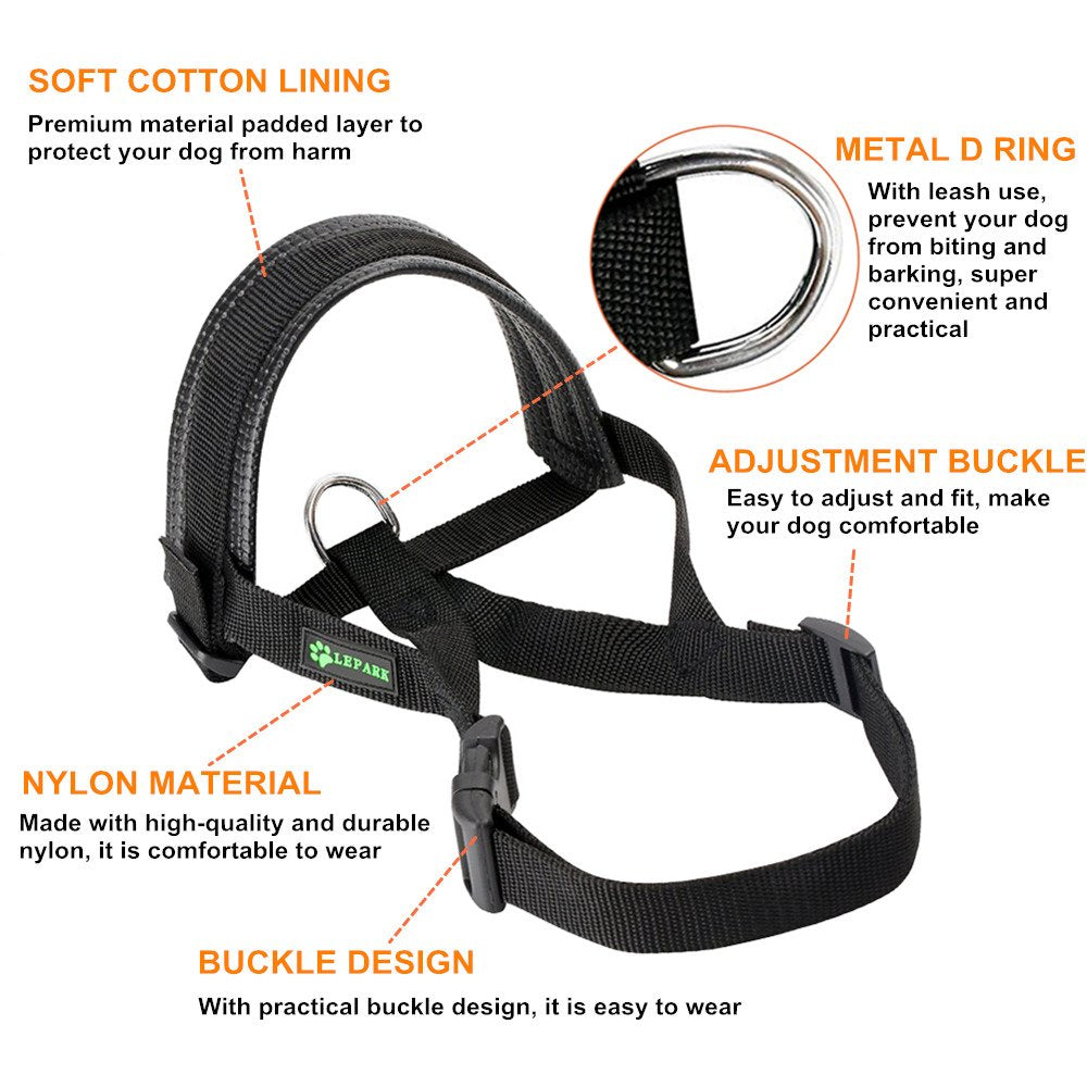 Lepark Nylon Dog Muzzle For Small,Medium,Large Dogs Prevent From Biting,Barking And Chewing,Adjustable Loop(L/Black)