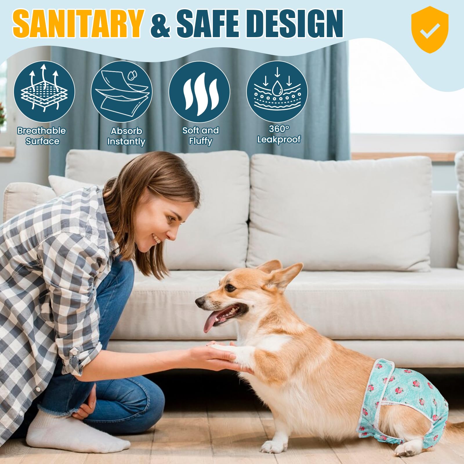 Xpcare Dog Diaper Female (4 Pack) - Washable Reusable Durable Dog Diapers - Highly Absorbent Female Dog Diapers - Dog Aiaper For