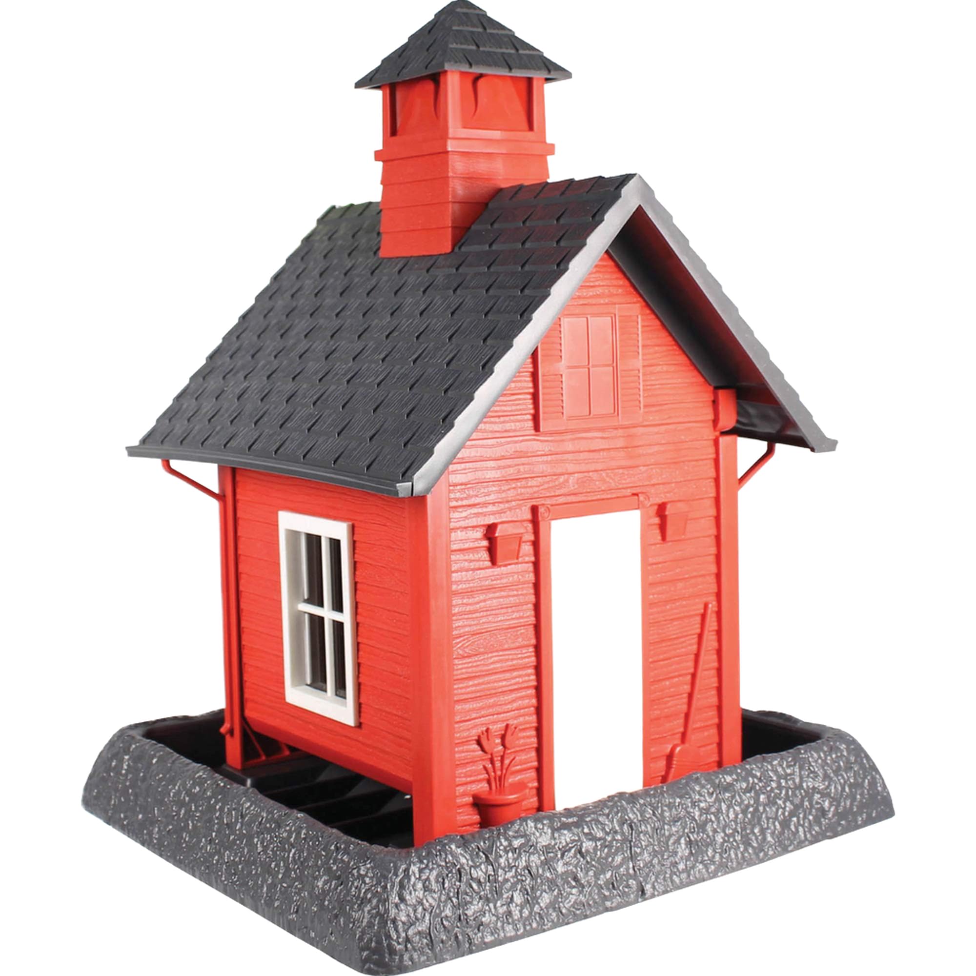 North States Bird Village Collection School House Birdfeeder: Easy Fill and Clean. Squirrel Proof Hanging Cable included, or Pol