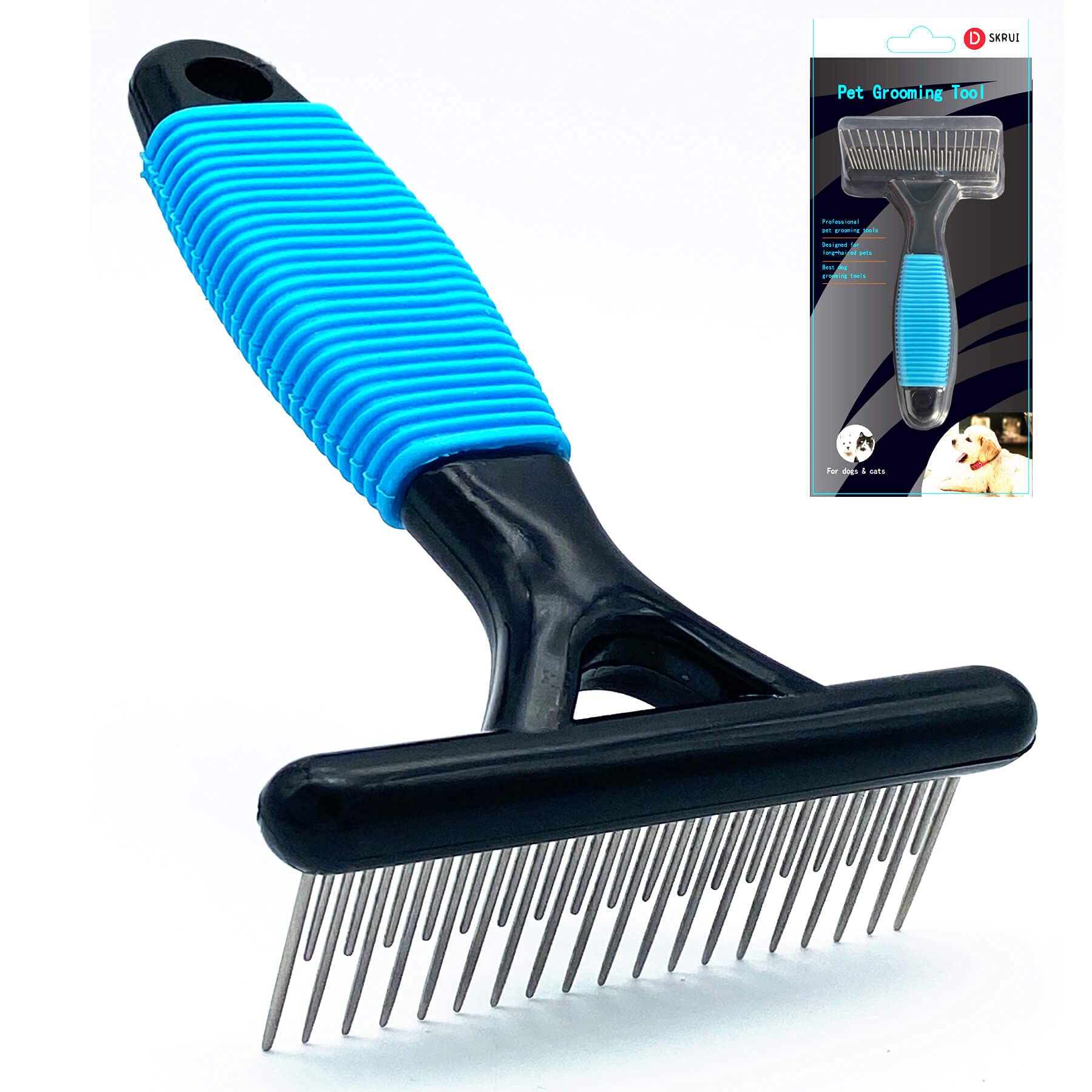 Dskrui Undercoat Rake For Dogs, Designed For Breeds With Medium To Long Undercoats,Long & Short Stainless Steel Teeth, Safe Dematting Comb For Easy Mats & Tangles Removing