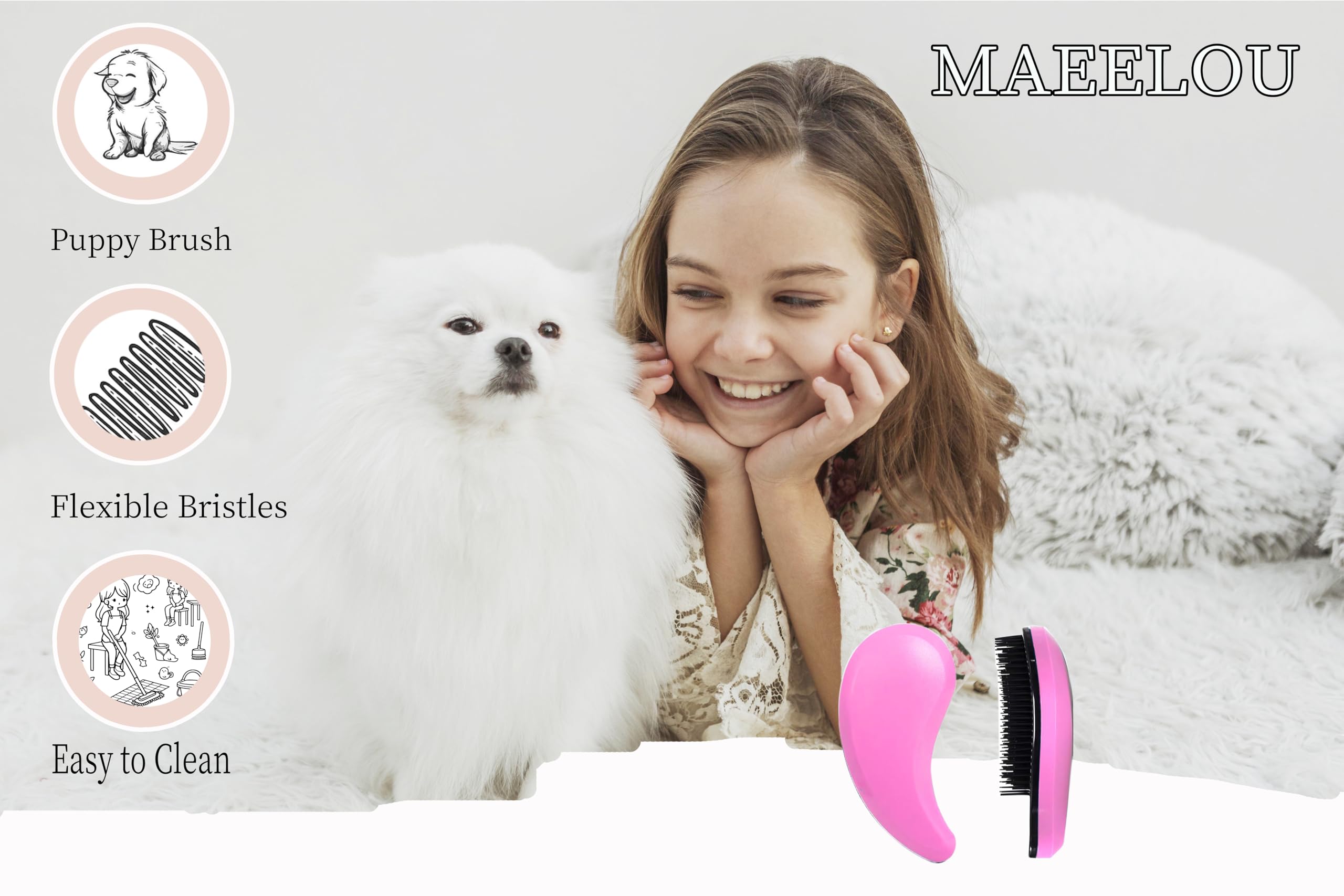 MAEELOU Puppy Brush for Small Dogs - Soft Dog Brush - Perfect Yorkie, Shih Tzu, Maltipoo & Maltese Grooming - Gentle Hair Remove
