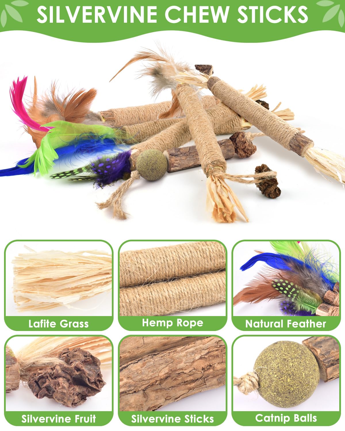 Tindtop Silvervine Chew Sticks For Cats, 12 Pack Natural Catnip Chew Toys For Kittens Teeth Cleaning, Matatabi Dental Care, Incr