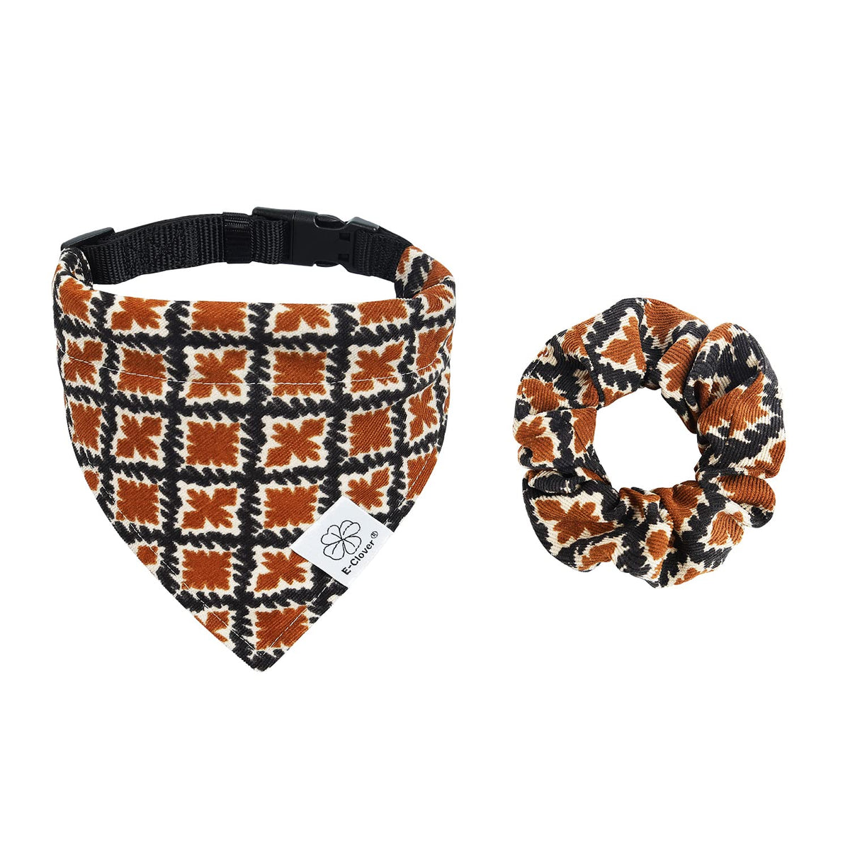 E-Clover Dog Collar Bandana & Matching Scrunchie Set Adjustable Boy Dog Collars Pet Accessories For Small Medium Dogs Puppy Cats