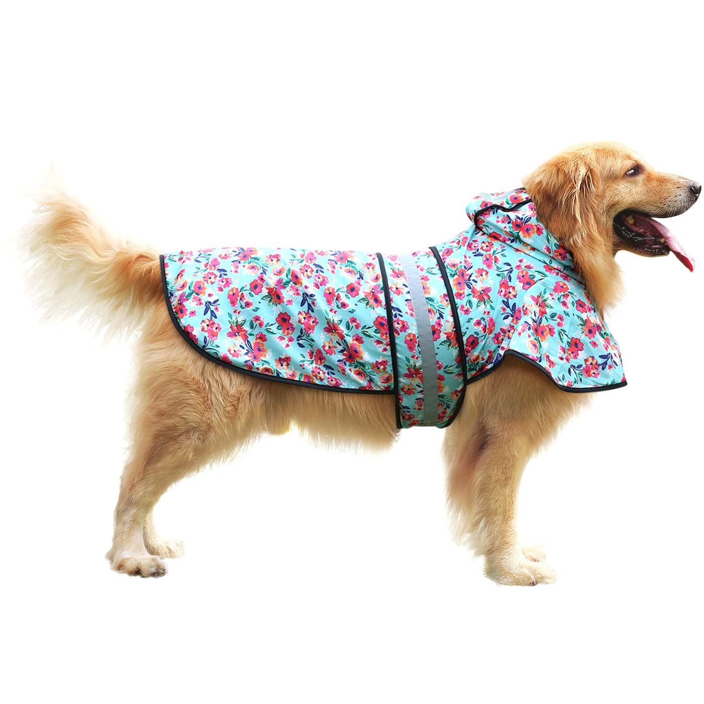 Hde Dog Raincoat Hooded Slicker Poncho For Small To X-Large Dogs And Puppies Turquoise - Xl