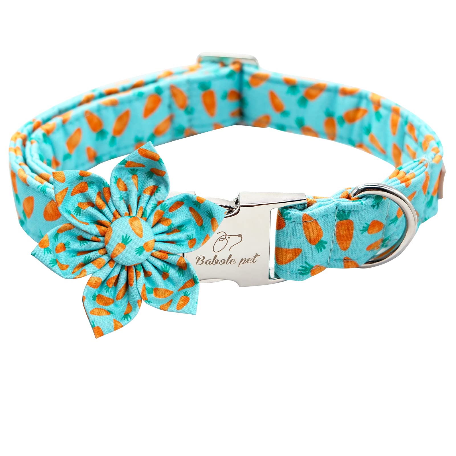 Babole Pet Dog Collar Easter Gift With Flower Tie,Carrot Male Dog Collar With Safety Metal Buckle Adjustable Puppy Collars For Small Medium Large Boy & Girl Dog,S-Neck 10'-16'
