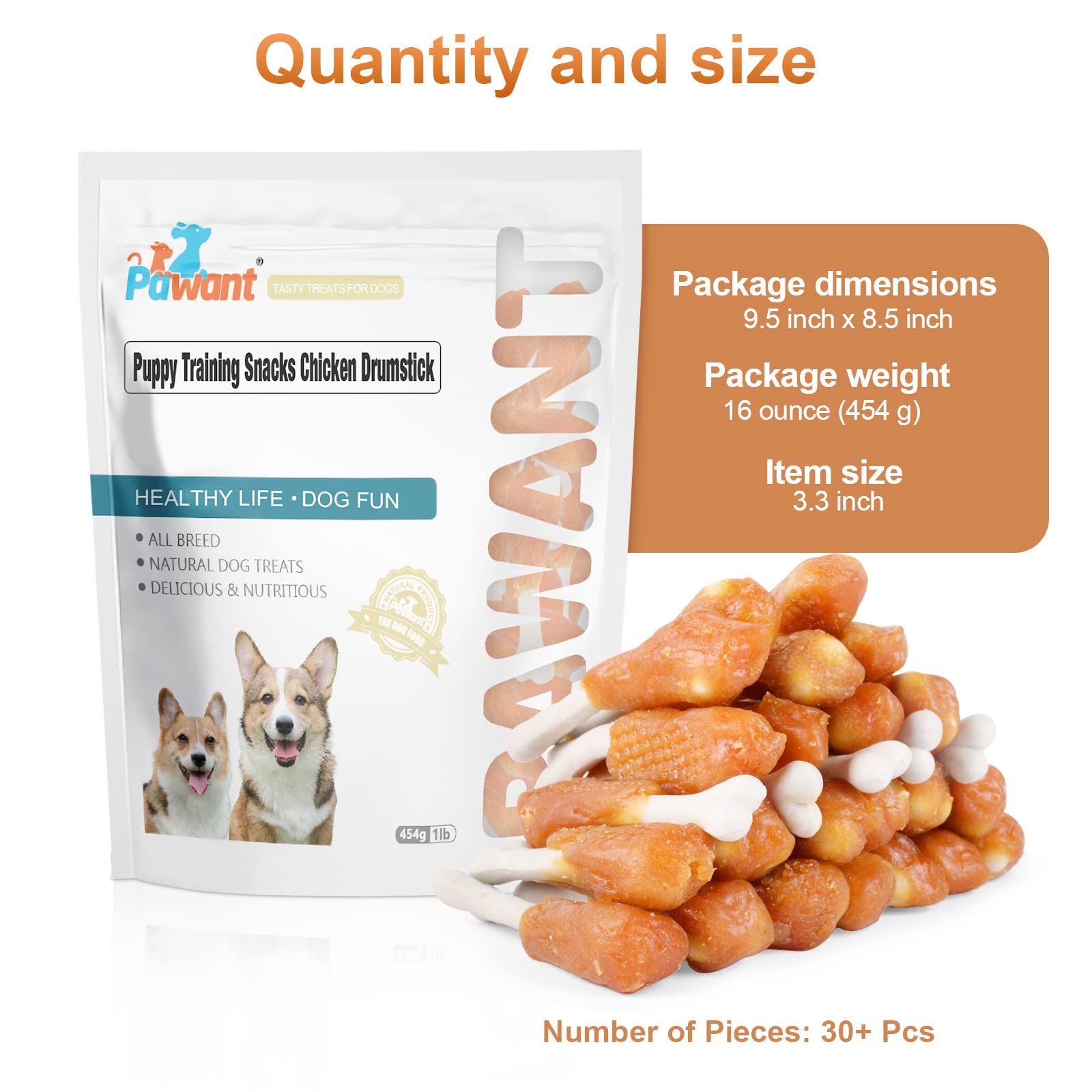 Pawant Chicken Calcium Bone Rawhide Free Dog Treats Dog Chews Puppy Training Teeth Clean Snacks 1 lb/454g
