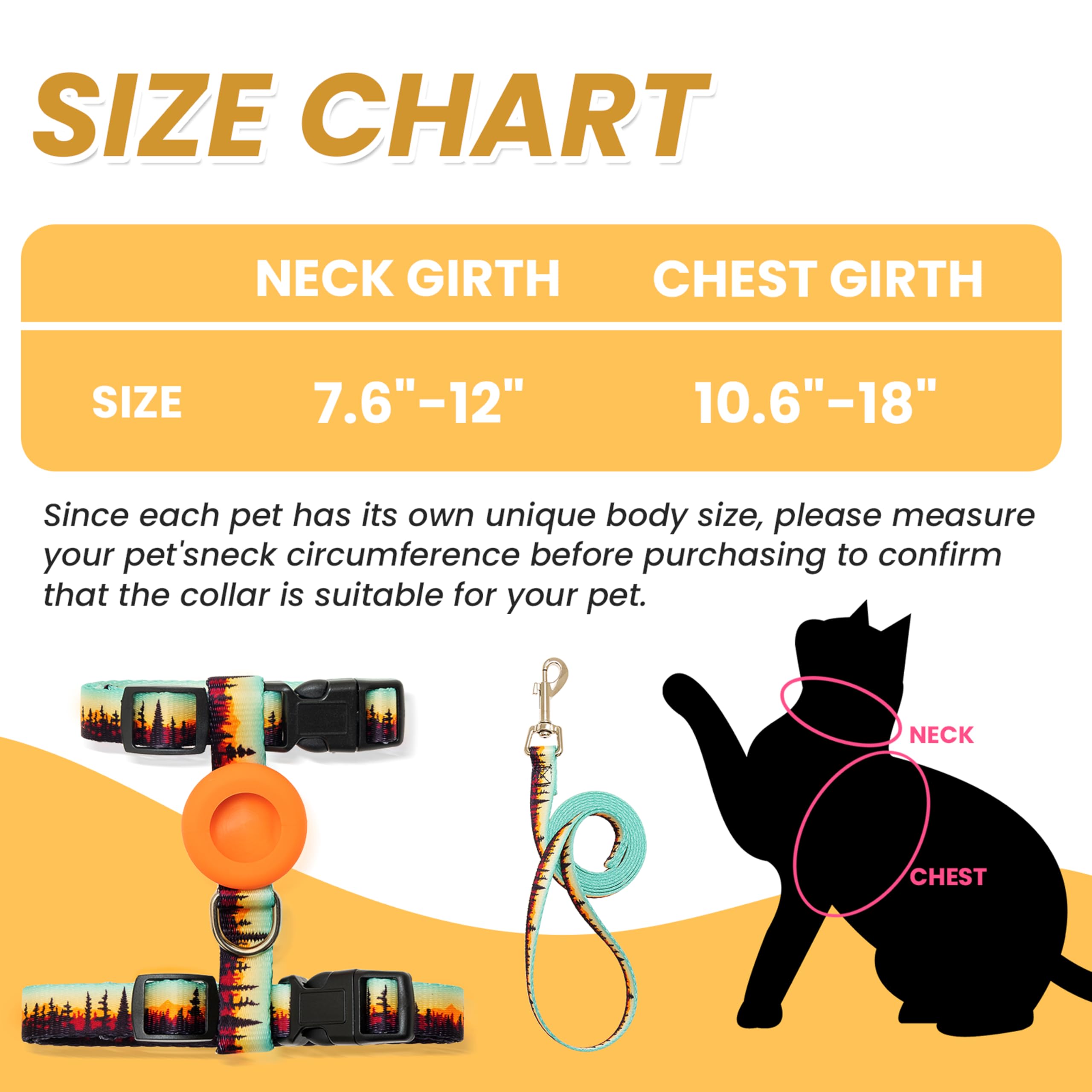 Tukoaw Cat Harness With Airtag Holder And Leash Set, Escape Proof Cat Harness For Walking Traveling Hiking Outdoor, Adjustable S