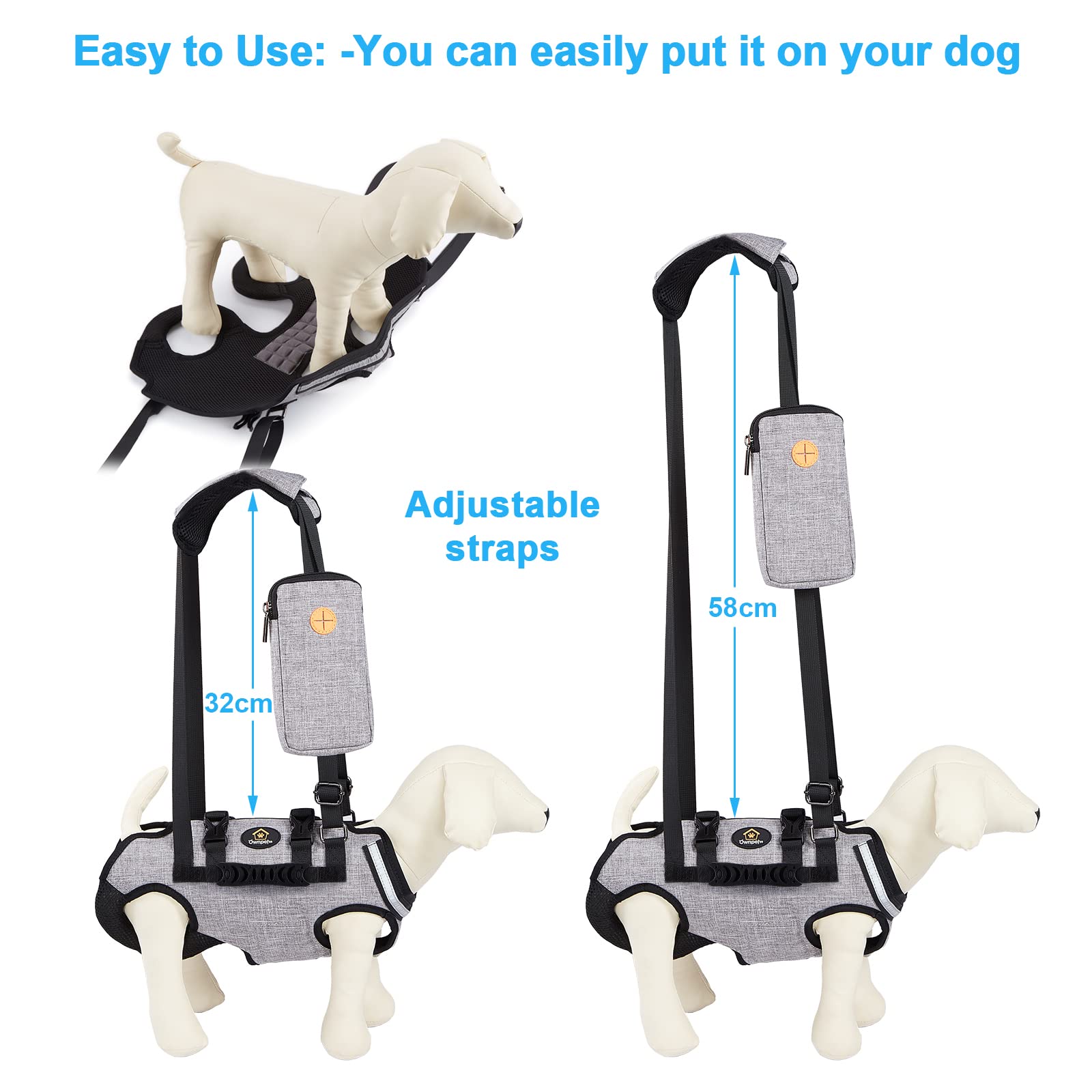 Ownpets Dog Sling Harness, Outdoor Sling Bag For Spine Protection, Whole Body Support, Support Vest To Assist Aged Dogs, Outdoor (Xxl)