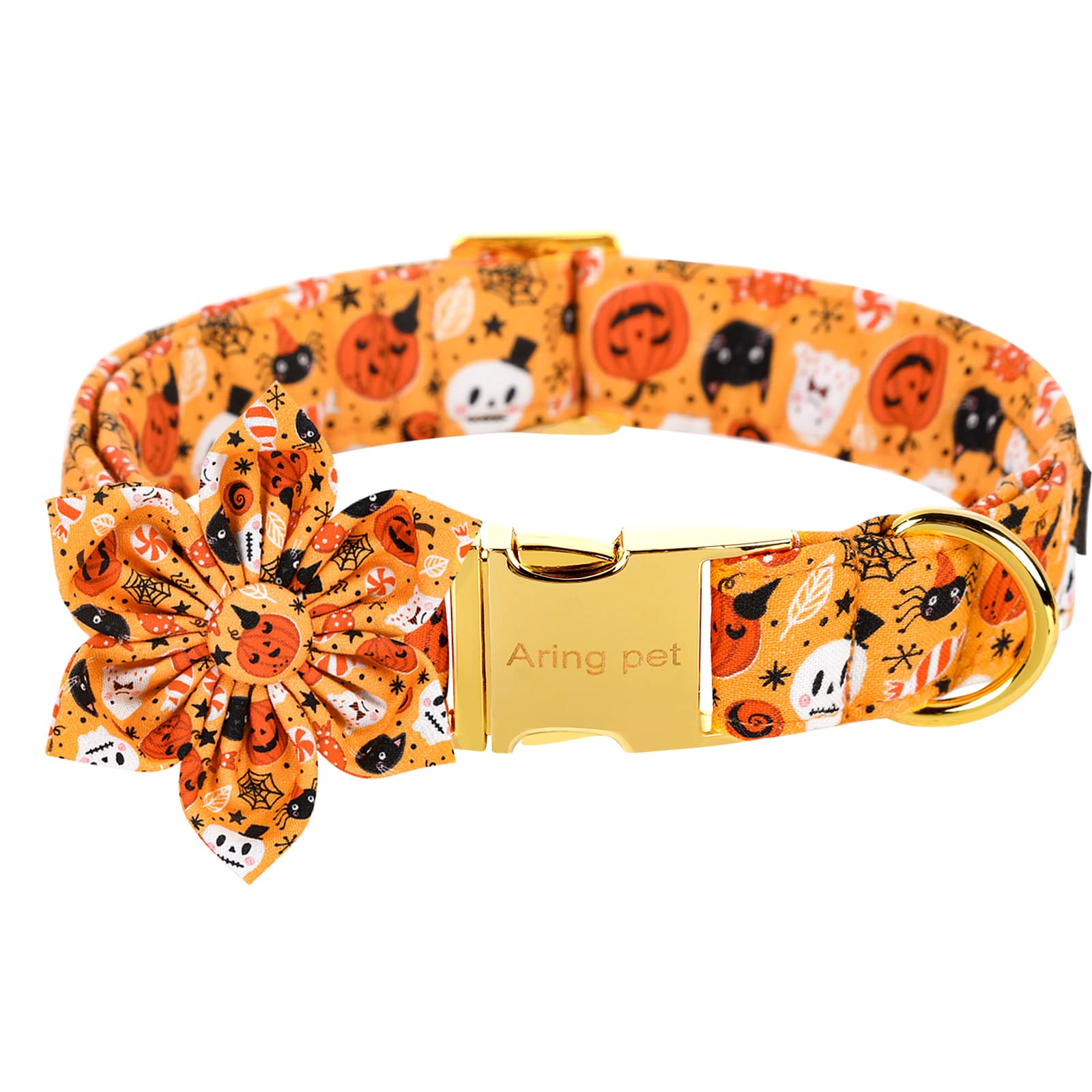 Aring Pet Dog Collar With Flower-Halloween Dog Collar Flower, Adorable Boy And Girl Ghost Pumpkin Dog Collars Gifts With Metal Buckle