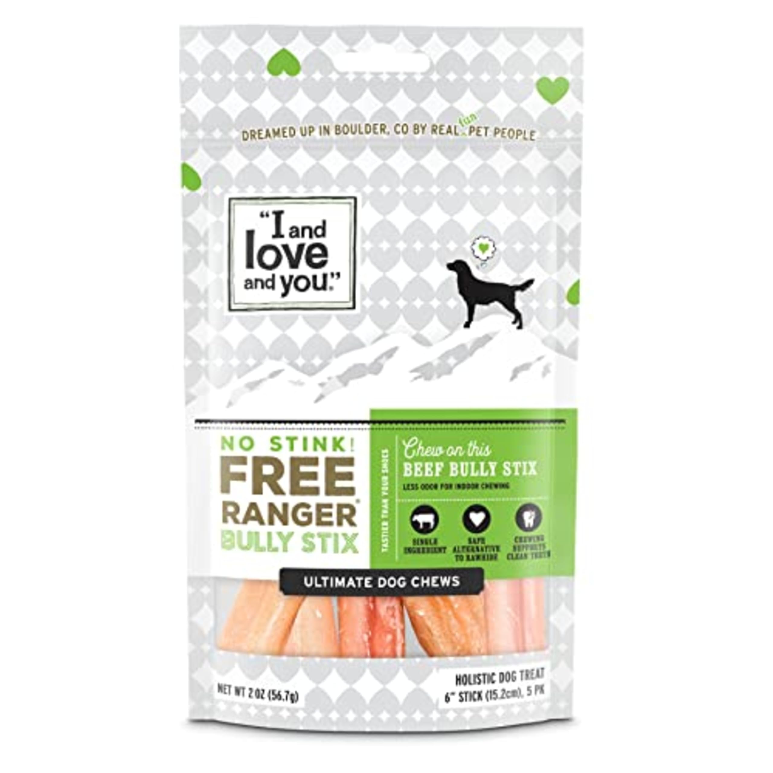 I and love and you No Stink Free Ranger Bully Stix - Beef - Rawhide Alternative, Single Ingredient, Free Range Grass Fed Beef, 6