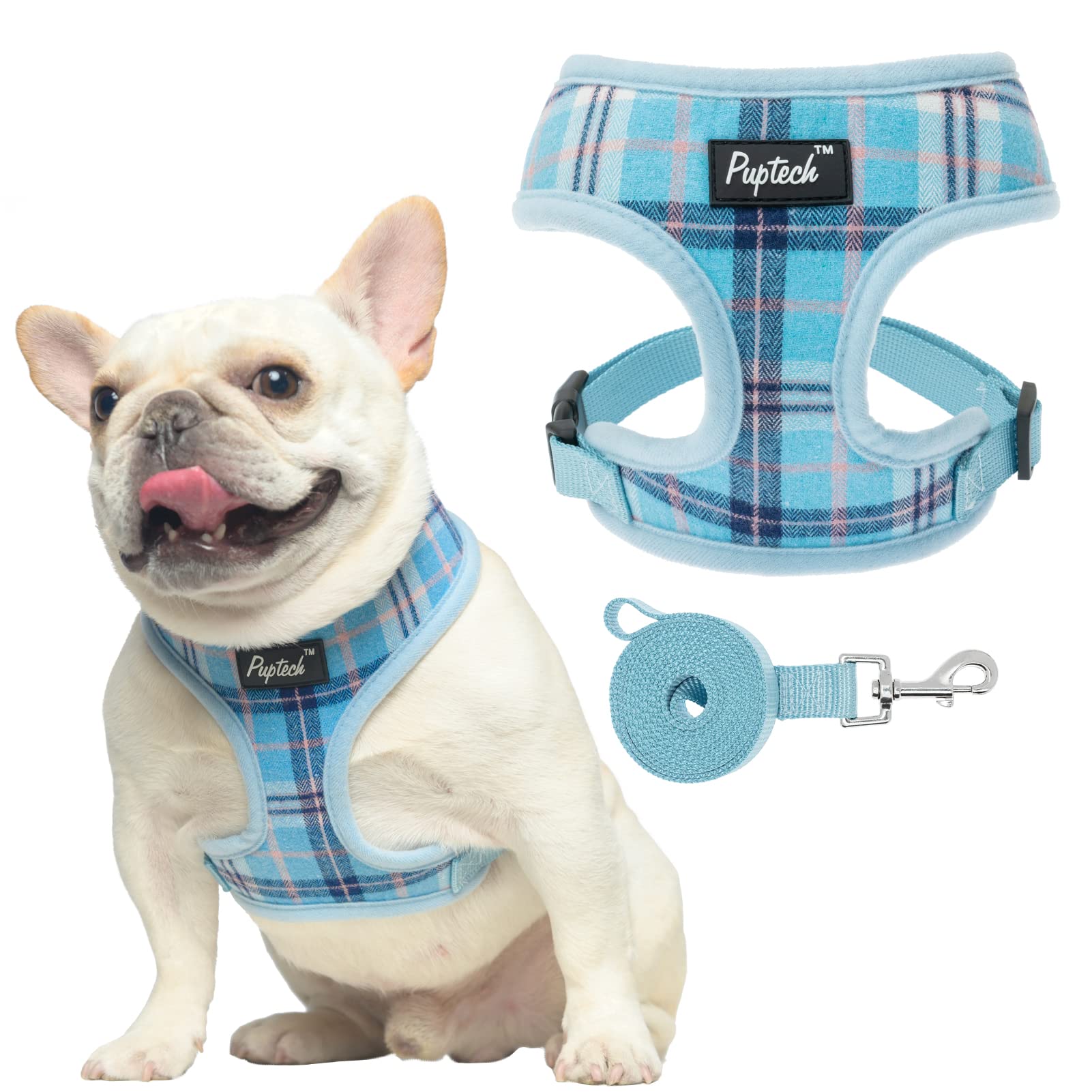 Pupteck Soft Mesh Dog Harness And Leash Set Pet Puppy Cat Comfort Padded Vest No Pull Harnesses, Light Blue, Xs