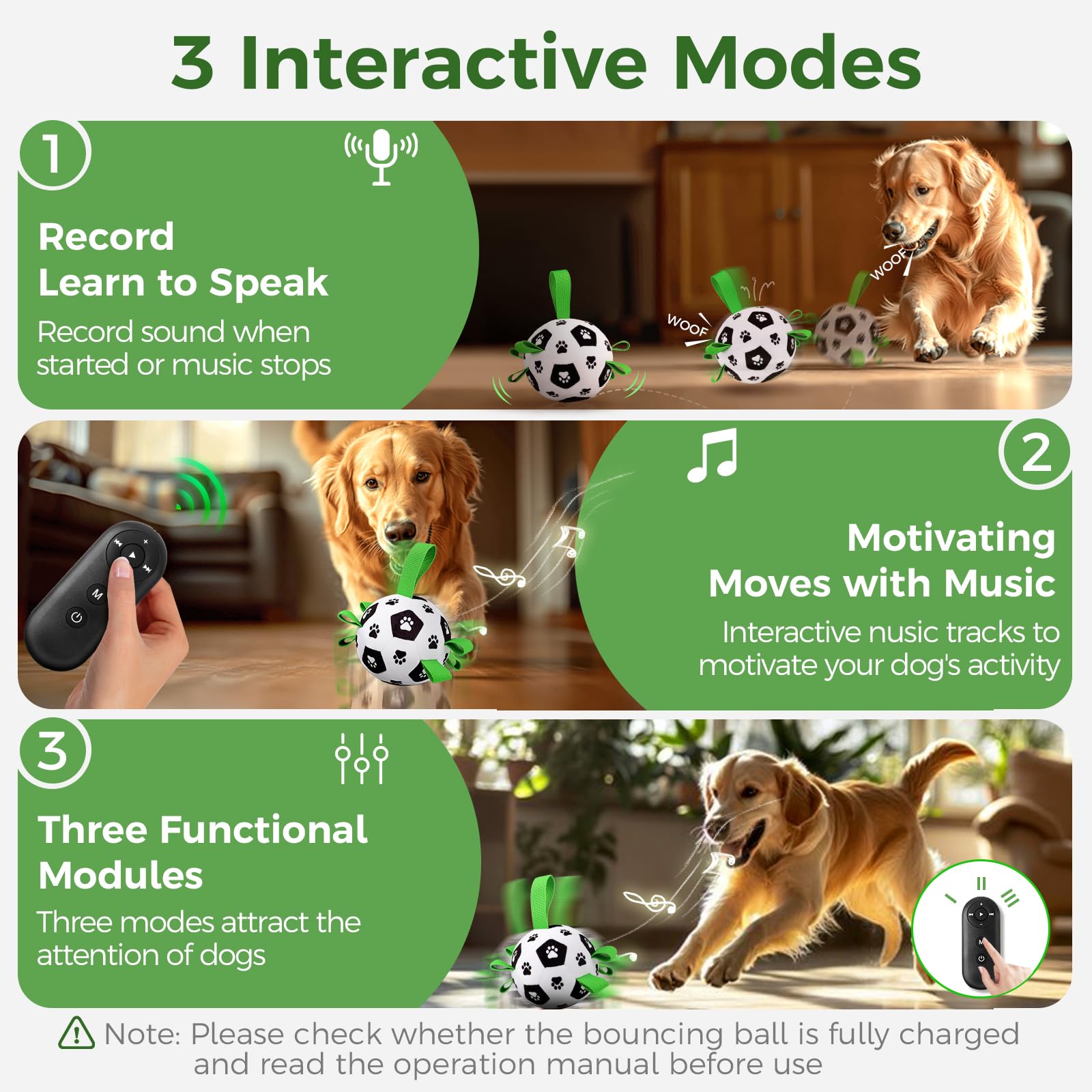 QDAN Interactive Dog Toys,Interactive Dog Ball,Dog Soccer Ball with Straps,Dog Toys to Keep Them Busy,Long-Range Remote Control,