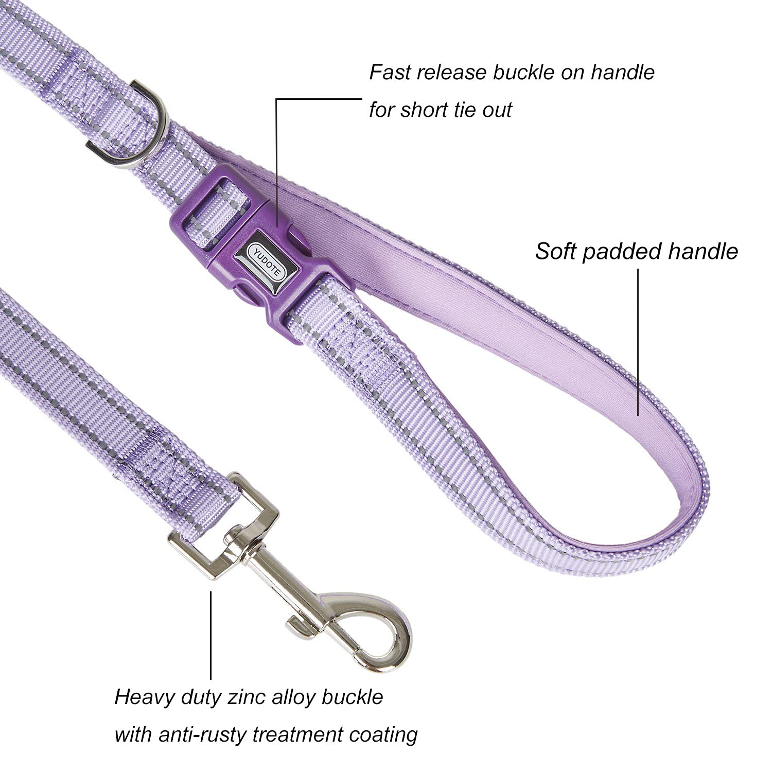 Yudote Reflective Dog Leash 4 Ft With Soft Padded And Buckle Handle, Nylon Heavy Duty Durable Dog Leashes For Medium Large Dogs,Lilac