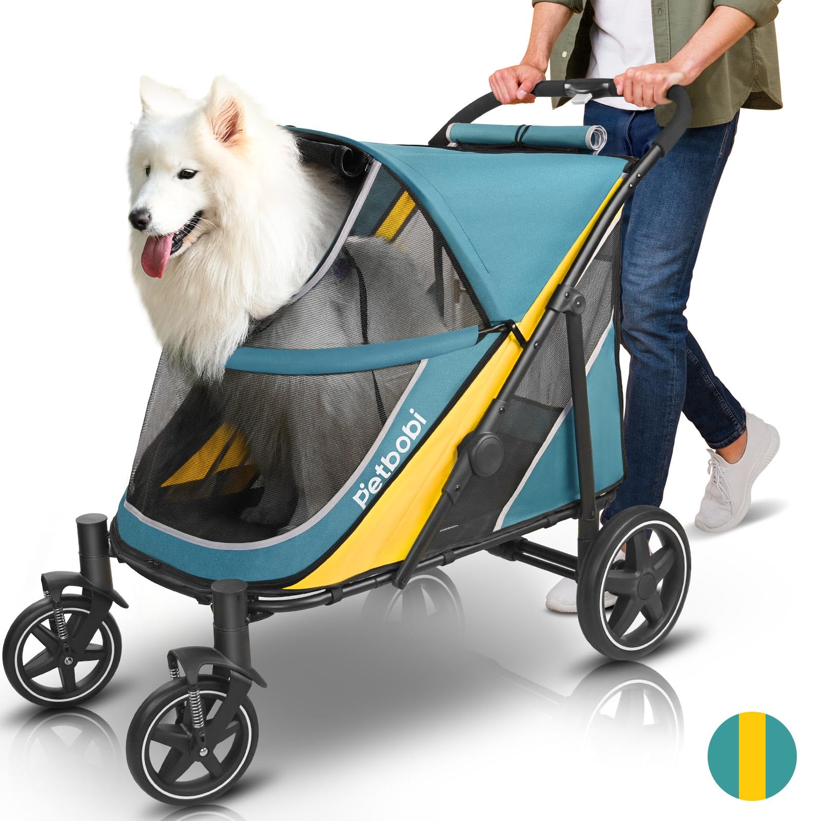 Petbobi Dog Stroller For Medium Dogs - Easy Fold Dual Entry Pet Stroller With One-Foot Brake, All Terrain Wagon Cart With Large 