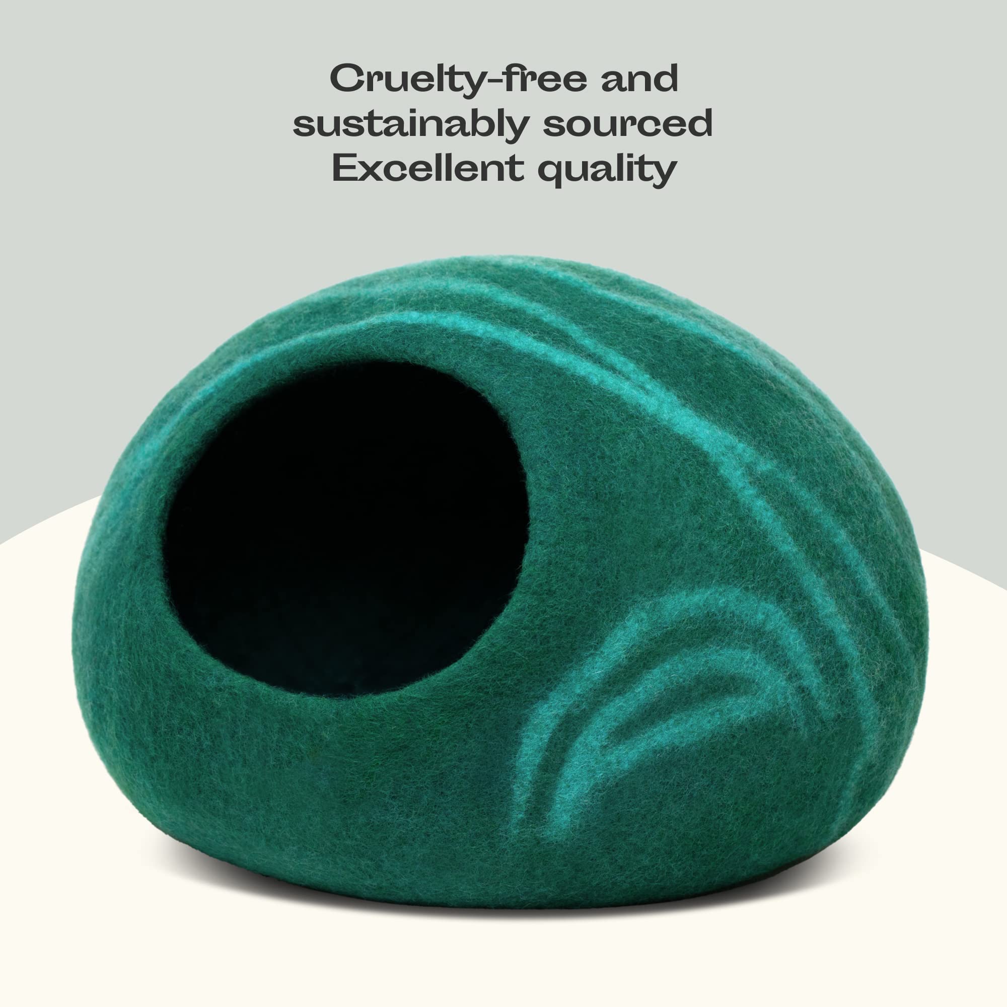 Meowfia Cat Cave - Premium Felt Cat Bed For Indoor Cats, Handmade 100% Merino Wool (Dark Shades) (Large, Emerald)