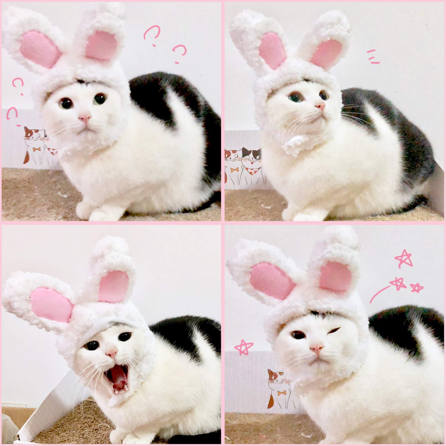 2 Pieces Easter Cat Costume Easter Pet Cap Bunny Rabbit Hat With Ears For Cats And Small Dogs Pets Costume Accessories