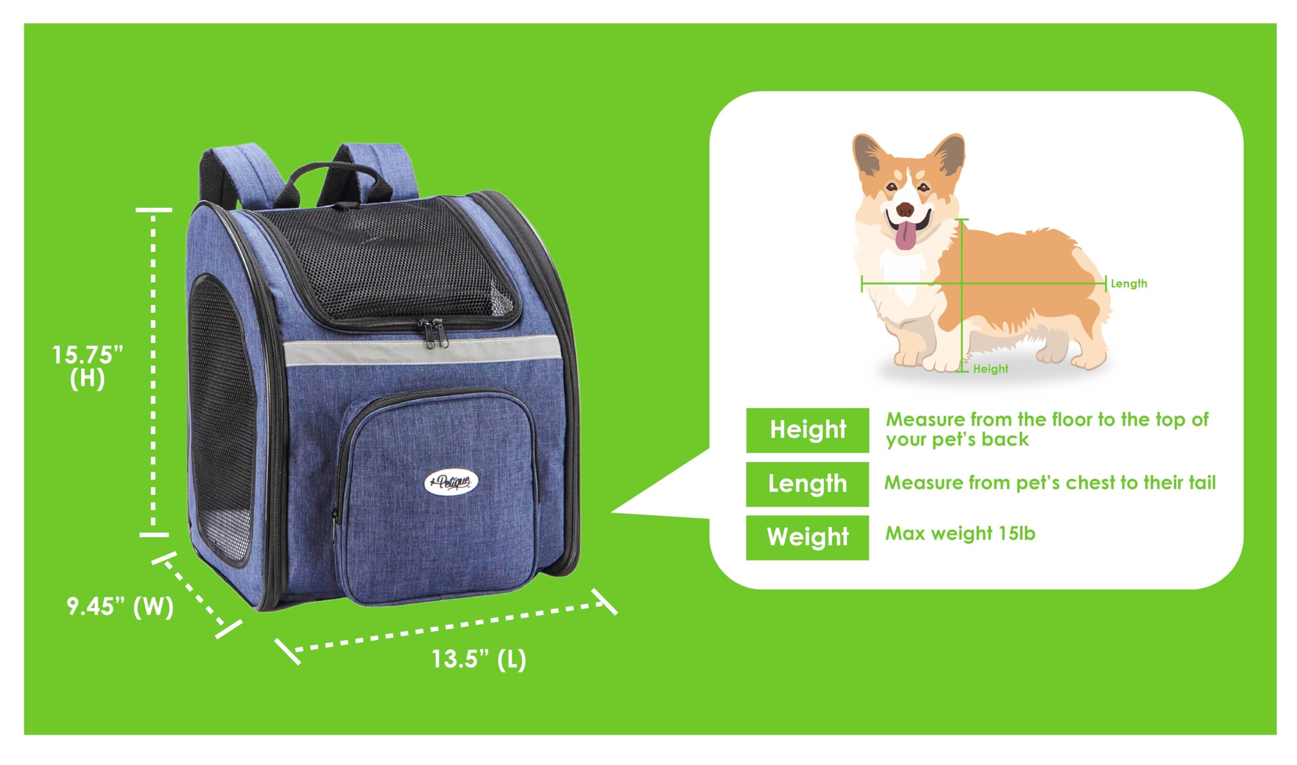 Petique Pet Backpacker, Pet Carrier For Small Size Pets, Ventilated Backpack Bag For Cats & Dogs