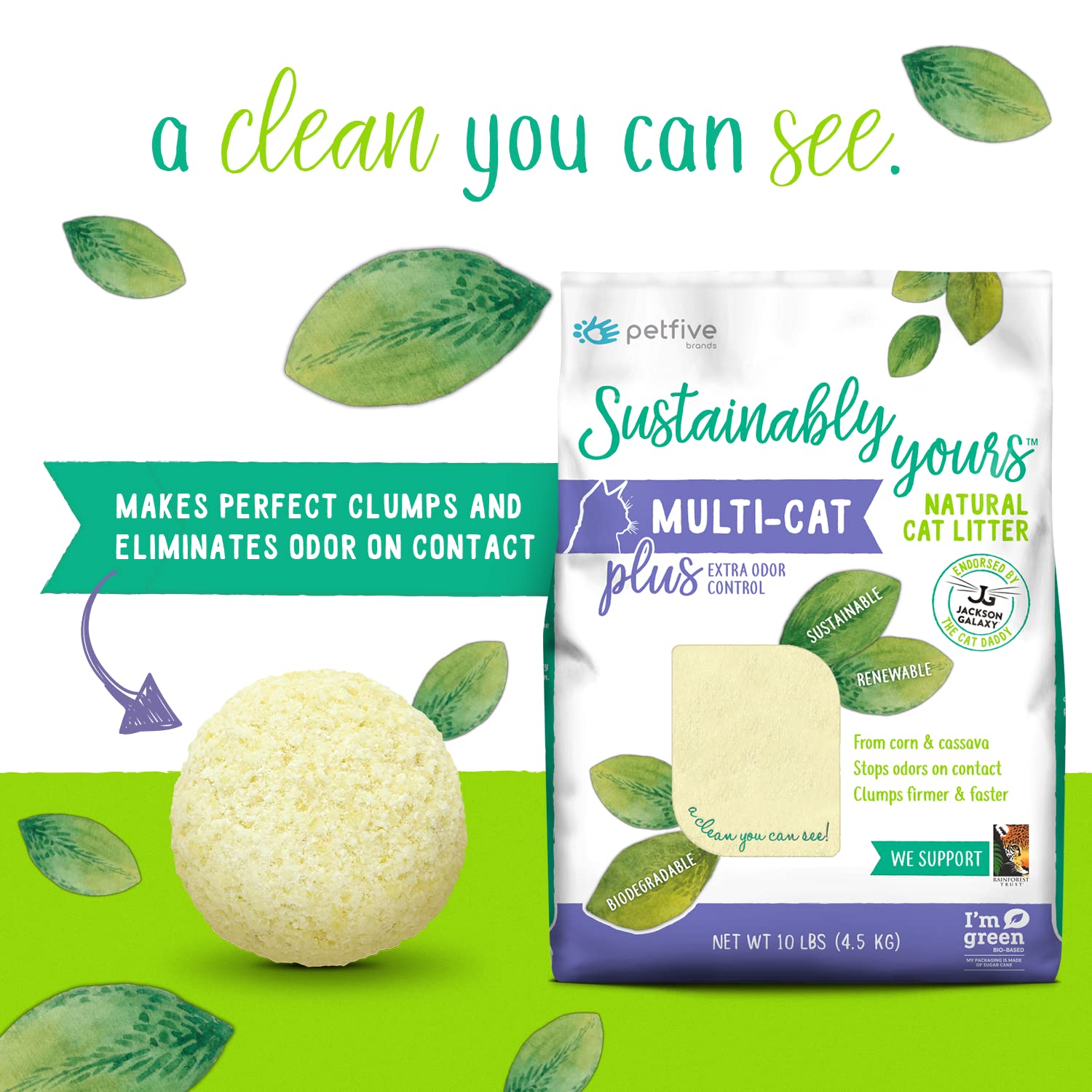 Sustainably Yours Natural Cat Litter, Multi-Cat Plus, 10 lbs, Eco-Friendly, Clumping Formula
