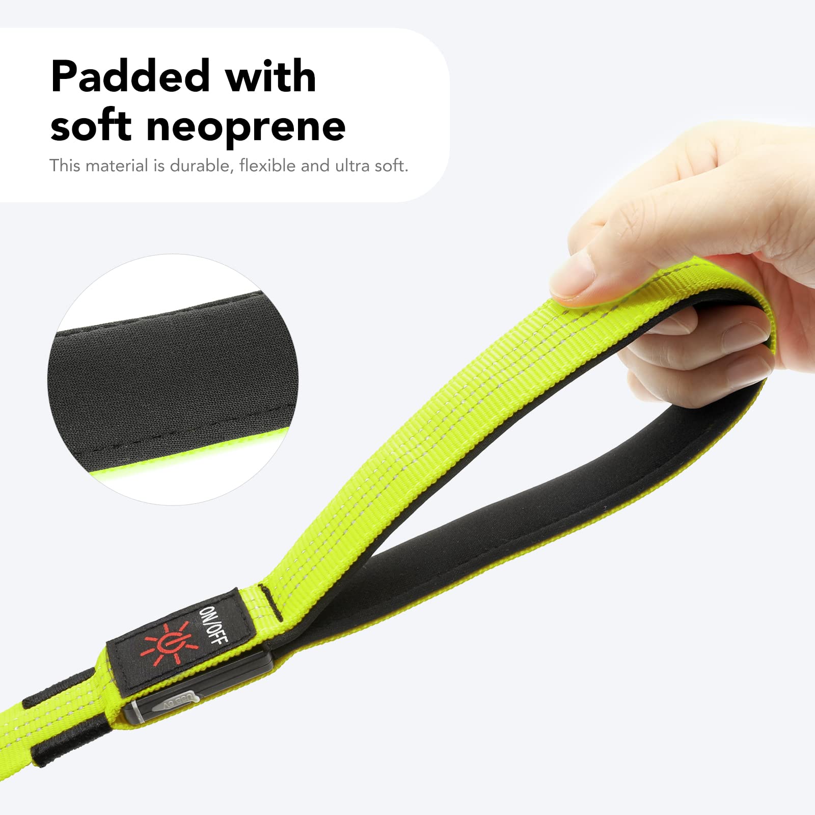 Colaseeme Light Up Dog Leash, 4FT LED Pet Leashes Micro USB Rechargeable, Nylon Glow Safety Dogs Lights at Night (Green & Reflec