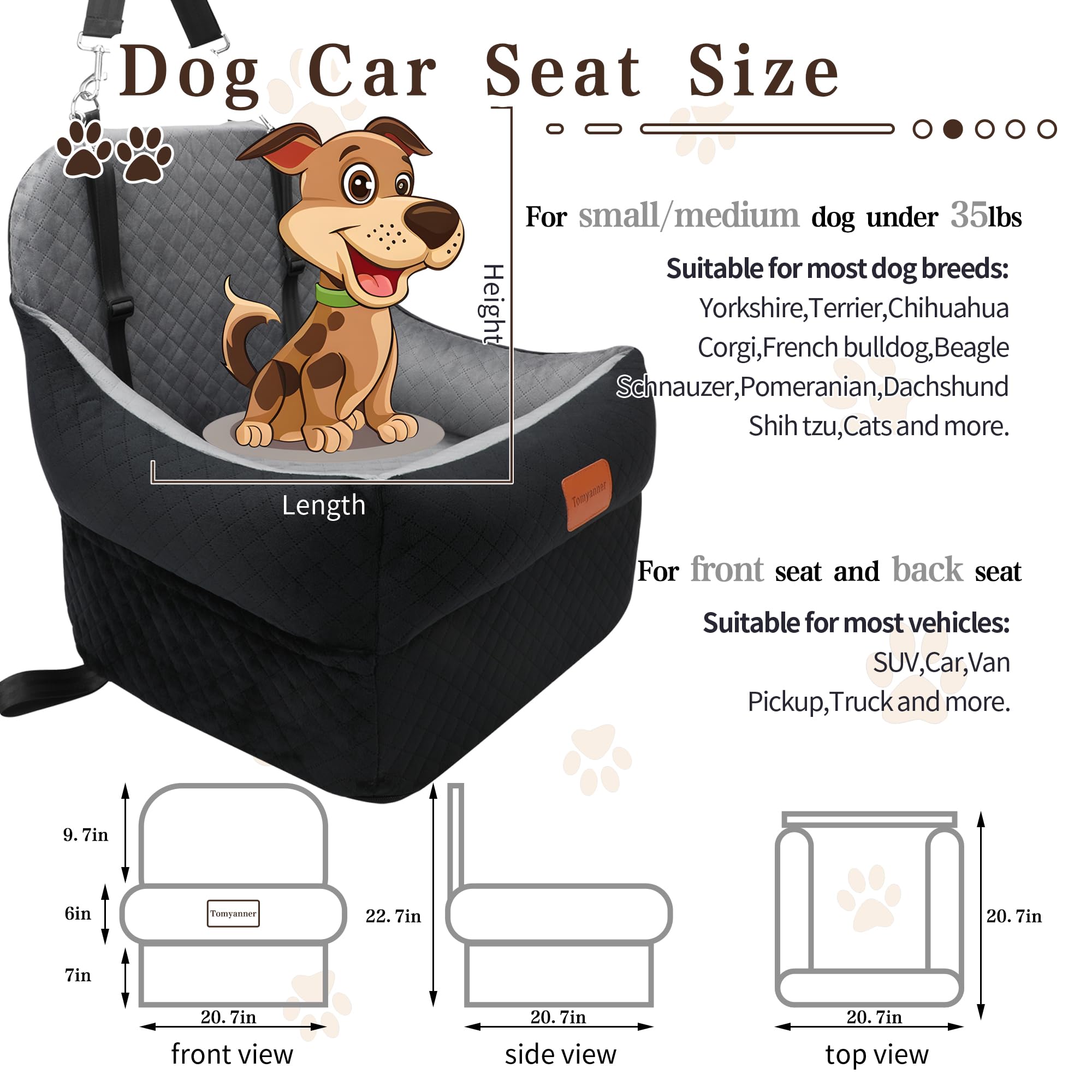 Dog Booster Car Seat for Small/Medium Dogs up to 35 lbs,Interior 7 Inches Elevated Pet Booster Seat,Ultra Soft Fabric and Memory