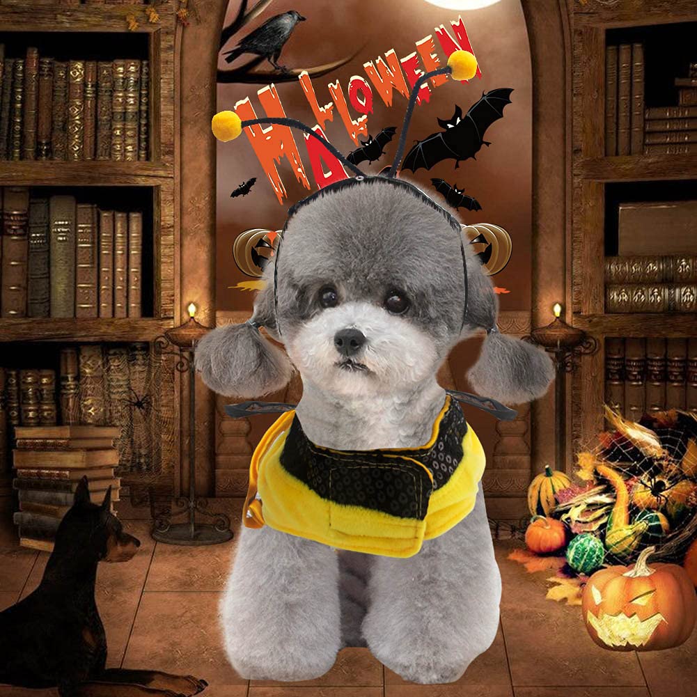 Dog Bee Costume Halloween Costumes For Dogs, Halloween Bee Dog Costume Pet Bumblebee Dress Costume, Dog Bumblebee Costume Funny Pet Halloween Outfit With Cap For Small Medium Large Dogs Cats